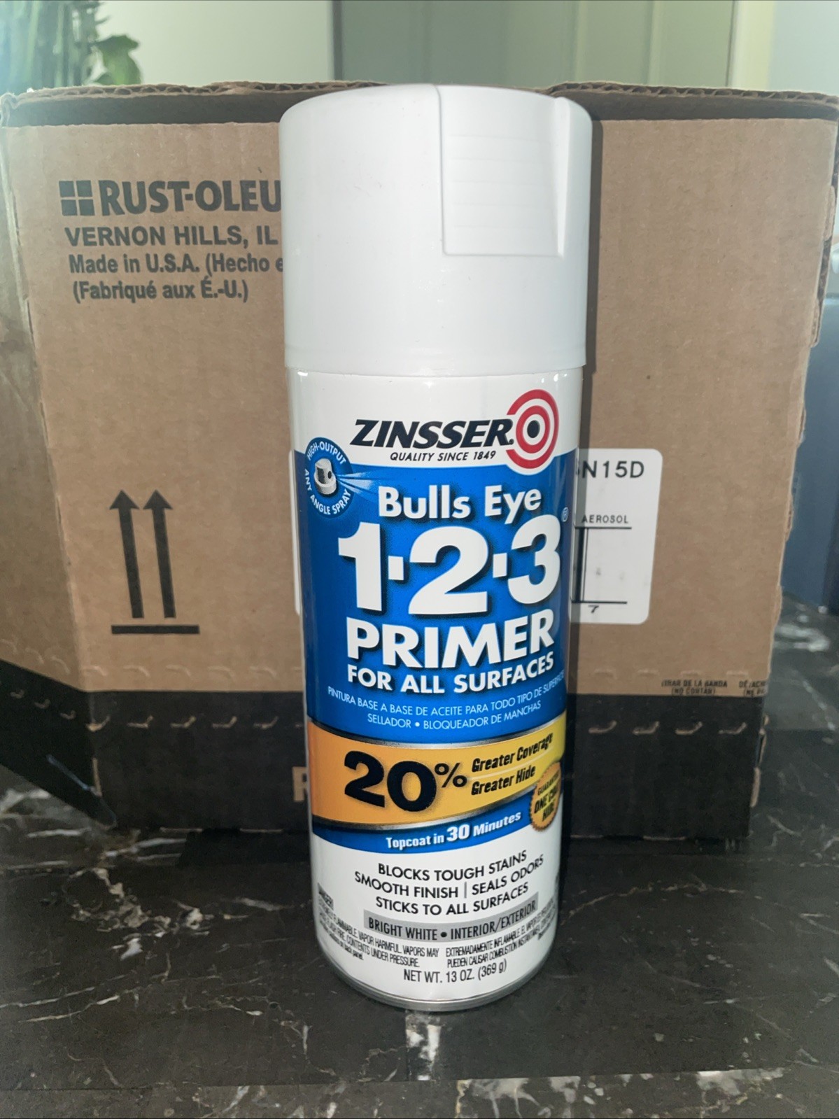 6 Zinsser 02008 13 Oz. Bullseye 1-2-3 Primer Spray For All Surfaces Rust-Oleum