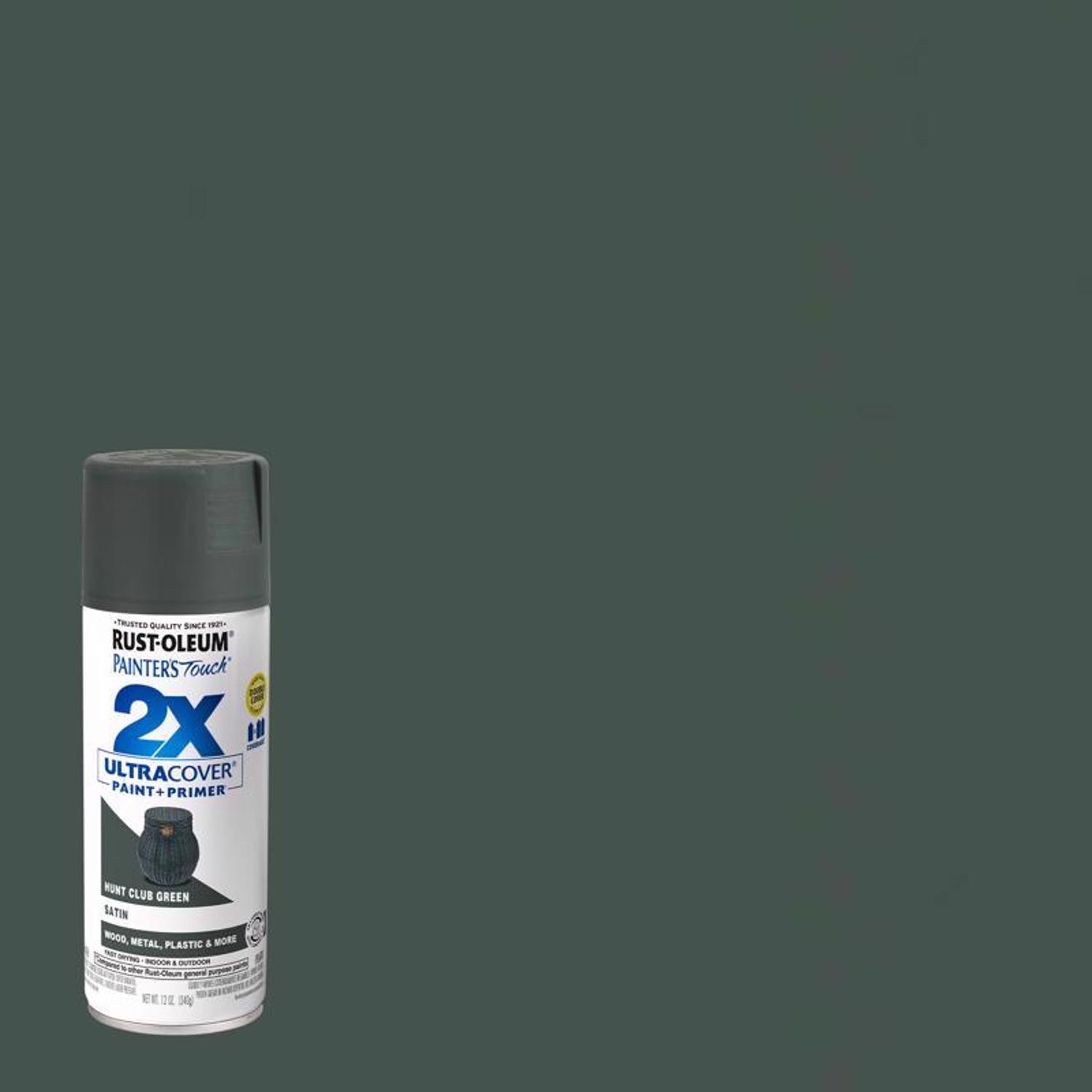 Rust-Oleum 249074 2X Ultra Cover Satin Hunt Club Green Paint 12 oz. (Pack of 6)