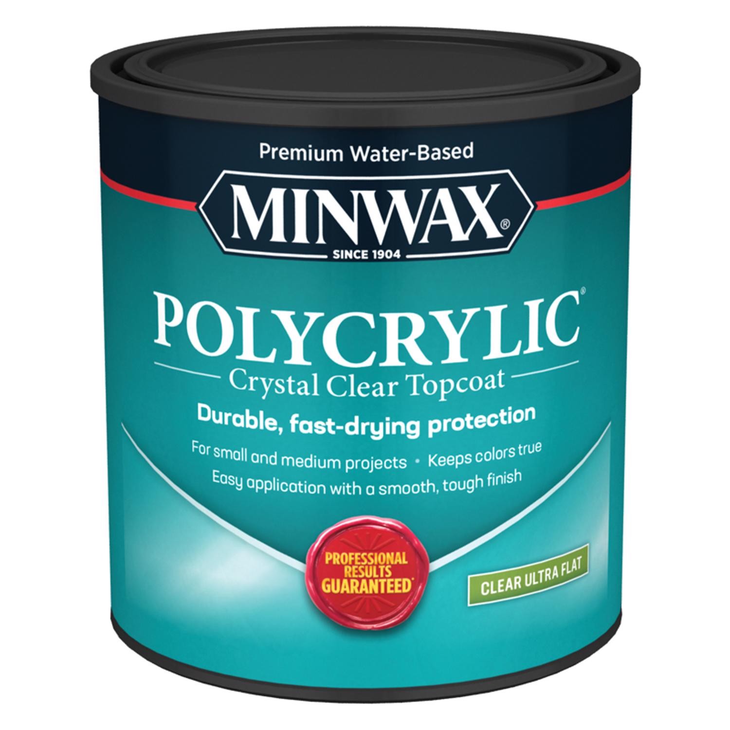Minwax Polycrylic Finish Flat Clear Water-Based Polycrylic 1 qt (4-PACK)