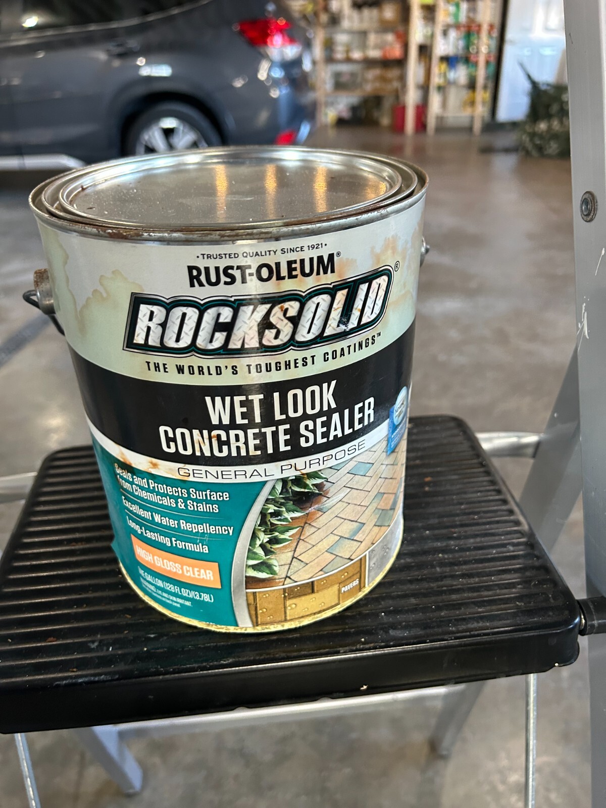 NOS 1-gallon RustOleum Rock solid Wet Look Concrete Sealer High Gloss Clear