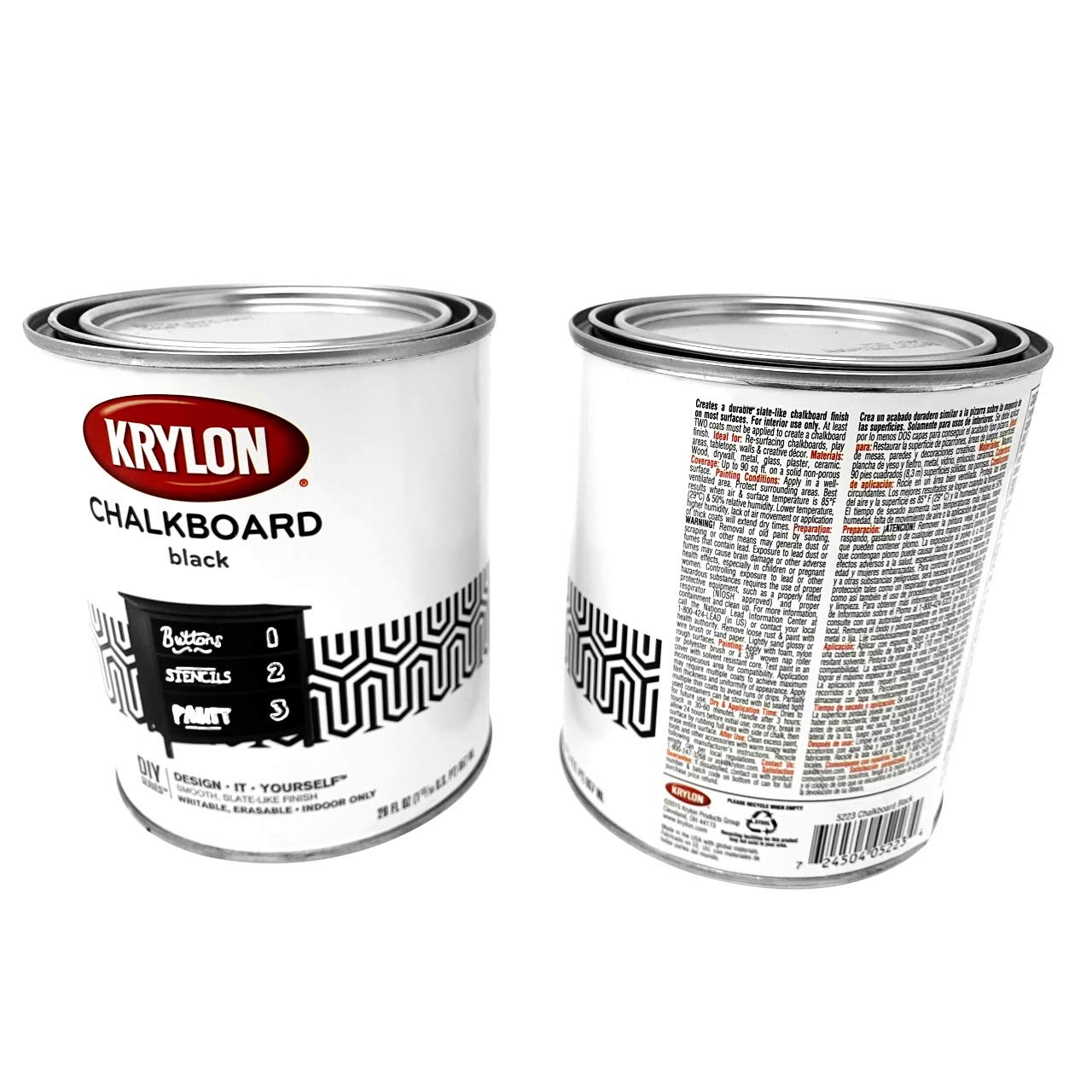 Aosbet Krylon K05223000 Chalkboard Brush-On Paint Black 1 Quart Pack Of 2
