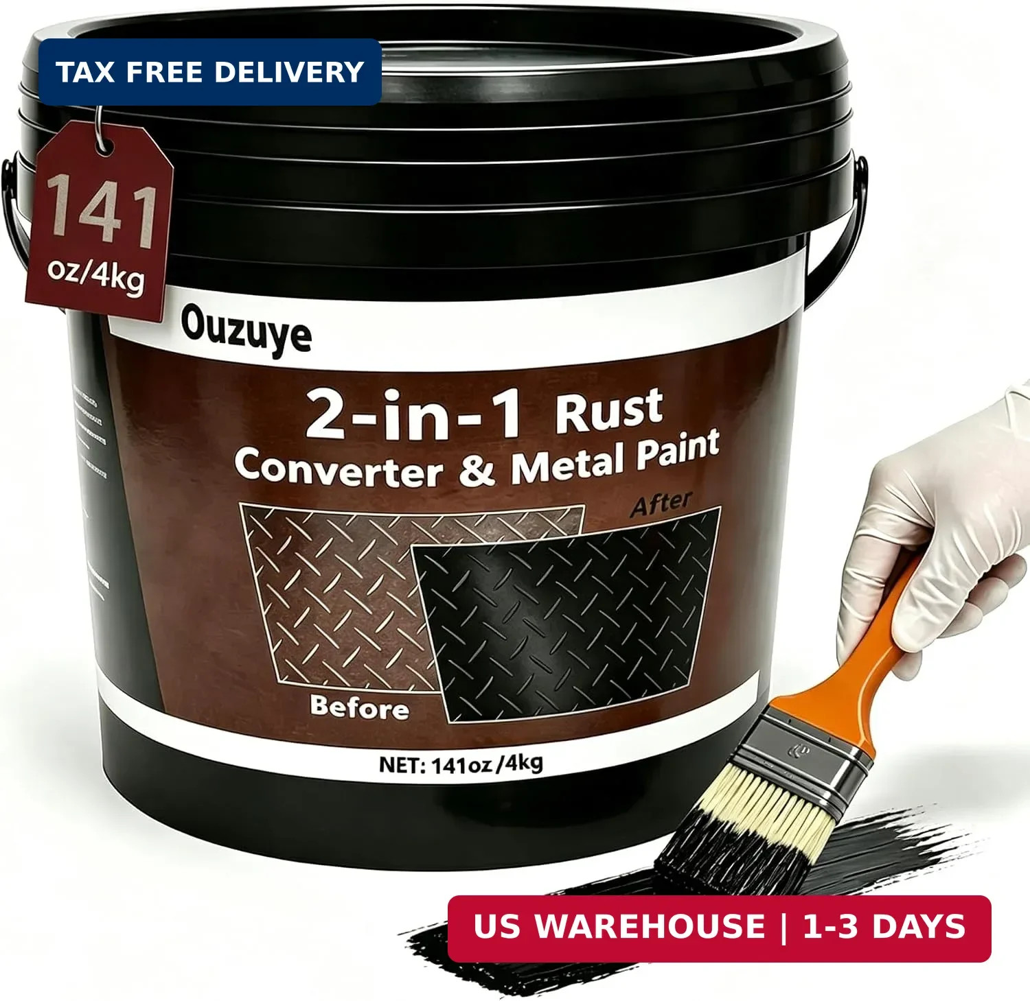 2 in 1 Rust Converter & Metal Primer, 141OZ Black Rust Reformer Paint for Metal,