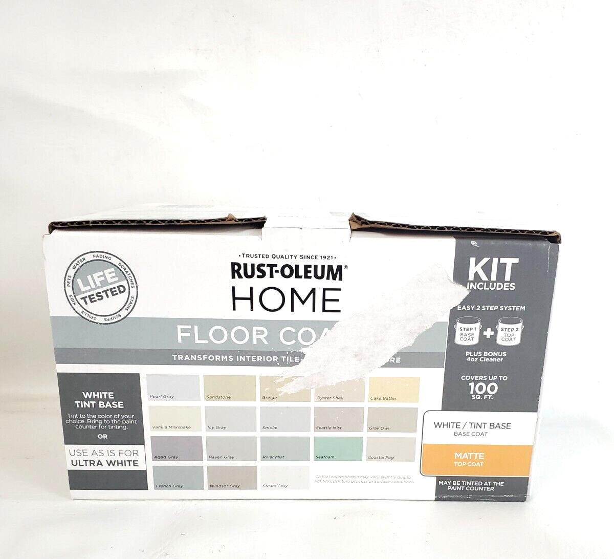 Rust-Oleum Home Floor Coating Kit, White/Tint Base-Base Coat, Matte Top Coat