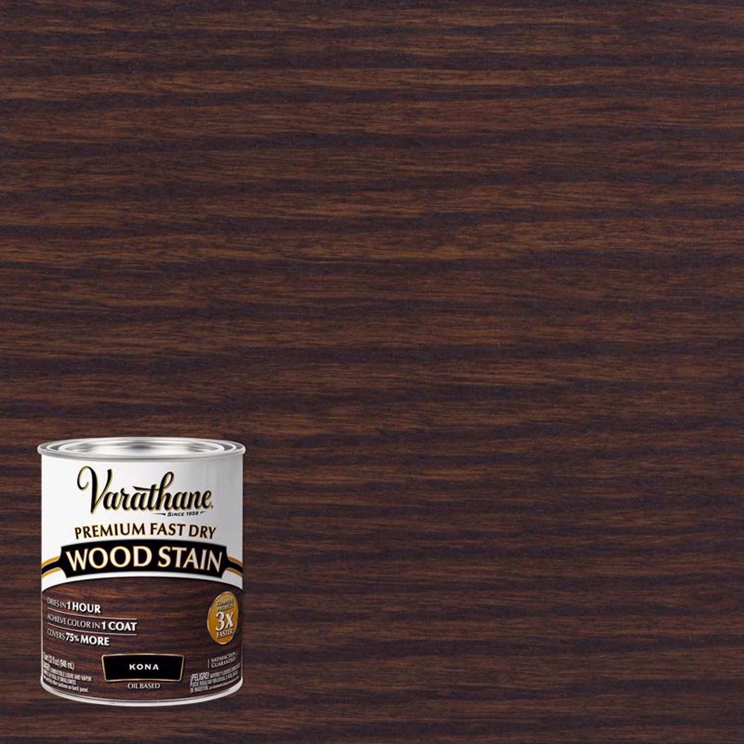 Varathane 262010 Kona 100 Deg. Brush/Lint-Free Cloth Fast Dry Wood Stain 1 qt.