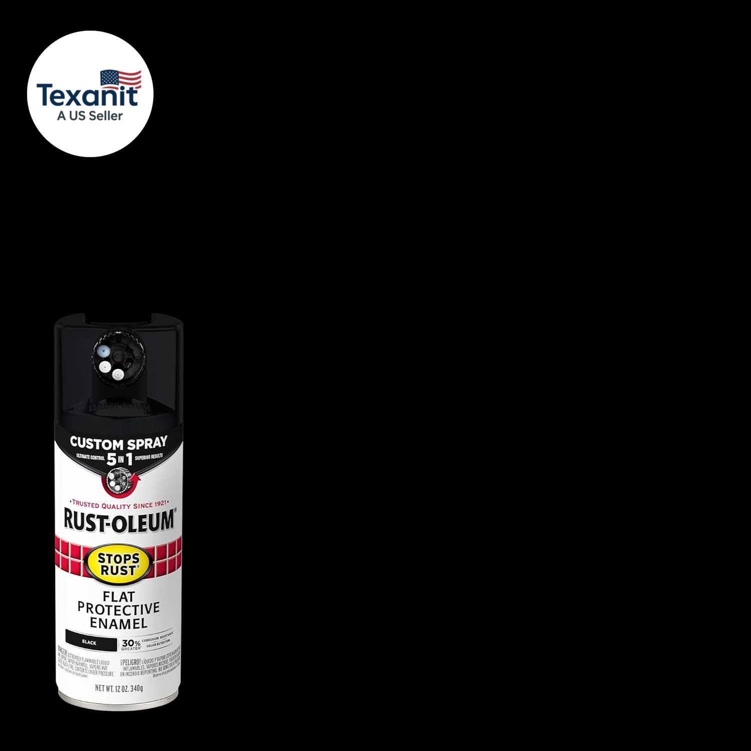 376855 Stops Rust Custom Spray 5-In-1 Spray Paint, 12 Oz, Flat Black, (Pack of 1