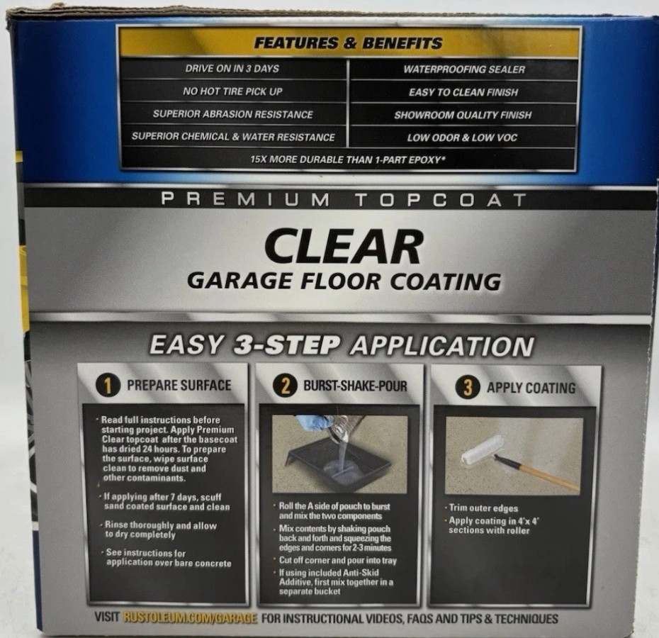 292514 EPOXYSHIELD Premium Clear Garage Floor Coating Kit, 2.5 Car, Gloss Clear
