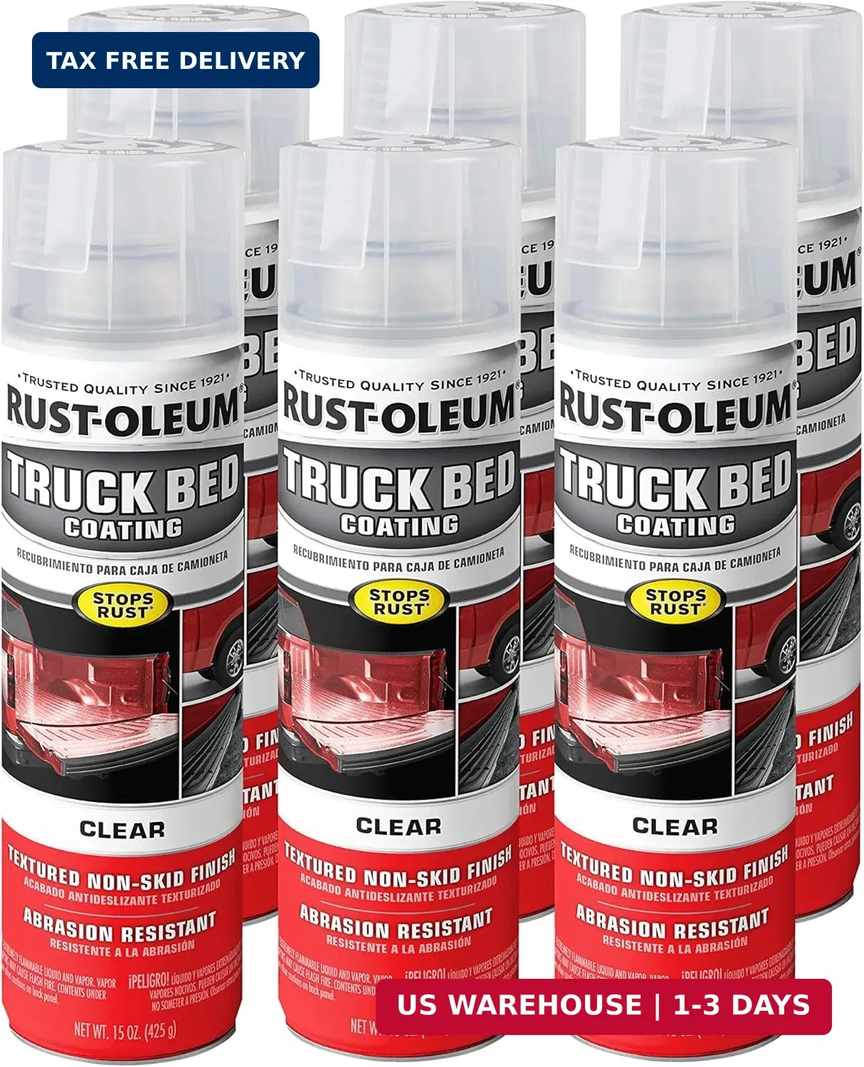 Rust-Oleum 352594-6PK Automotive Truck Bed Coating Spray, 15 oz, Clear, 6 Pack