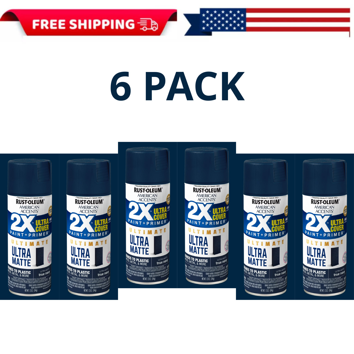 Rust-Oleum 2X Ultra Cover Ultra Matte Spray Paint True Navy 12 oz, 6 PACK