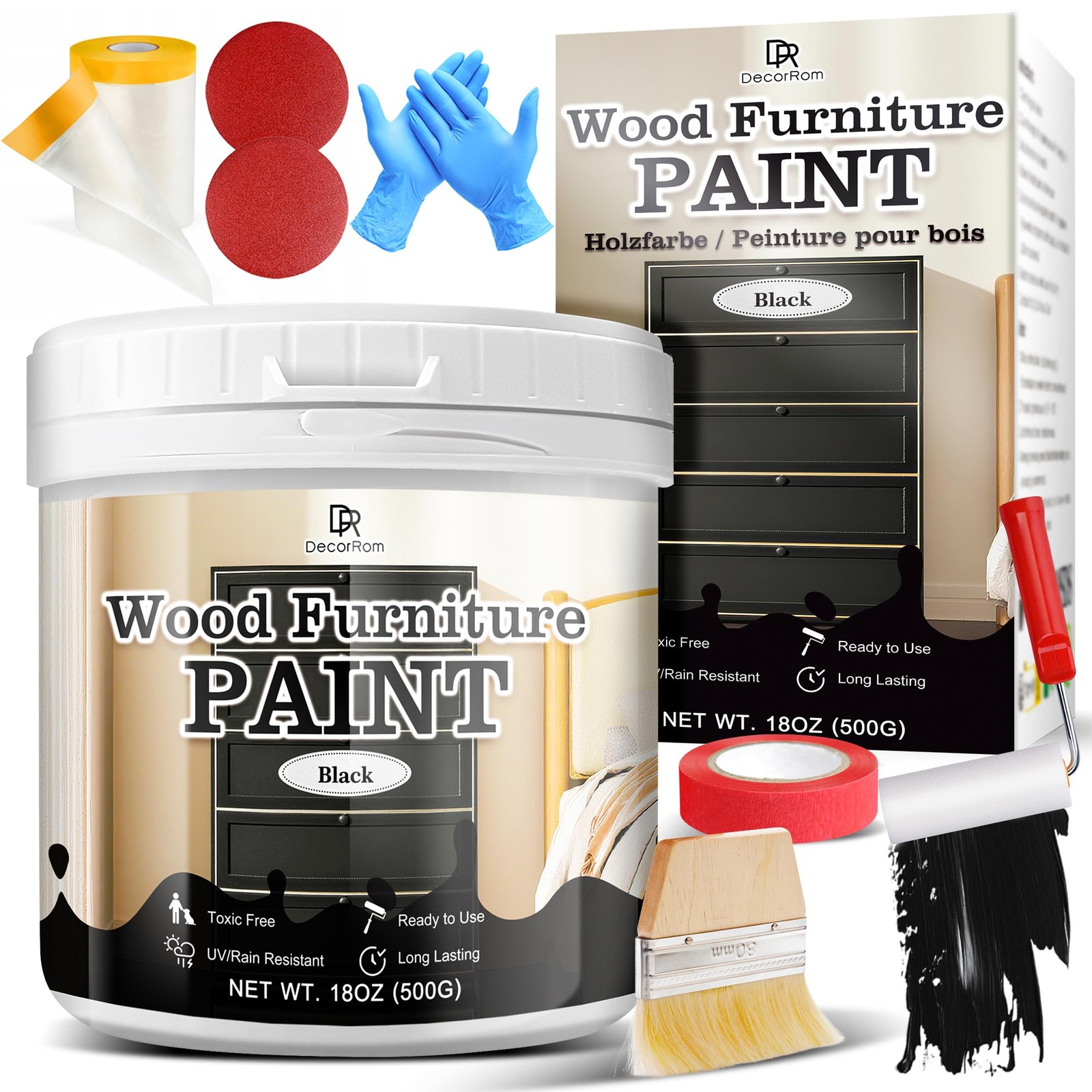 Wood Furniture Paint, 18oz Black All 18 Fl Oz (Pack of 1),