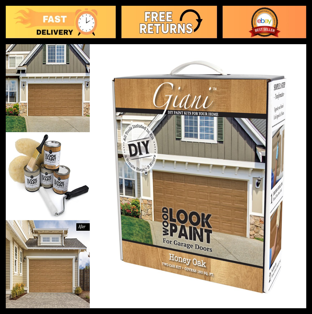 Wood Look Paint Kit for Garage Doors – Honey Oak Finish, Easy Application