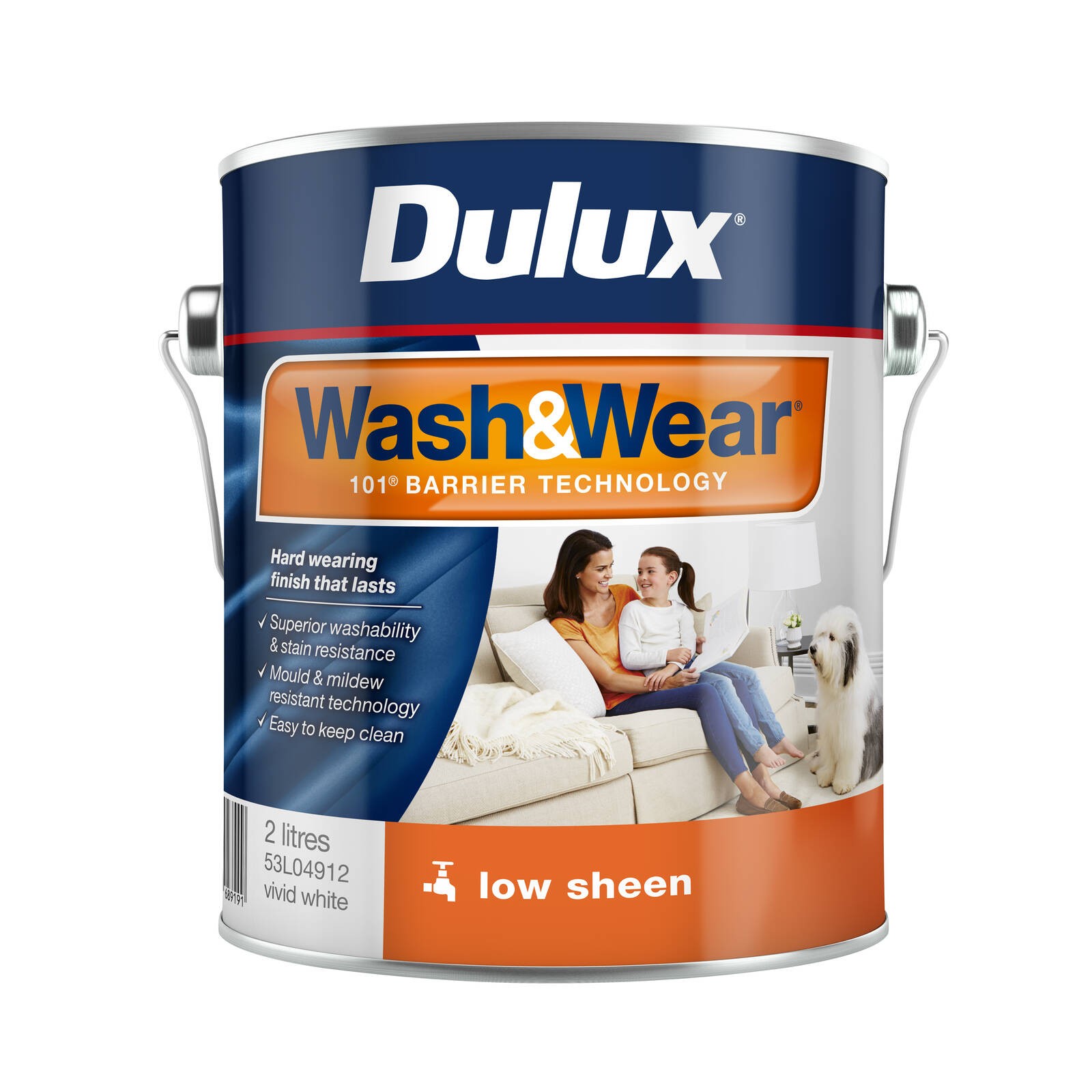 Dulux 2L Vivid White Low Sheen Wash&Wear Interior Paint