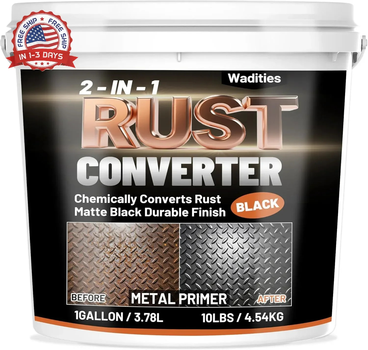 2-in-1 Rust Converter & Metal Primer, 1 Gallon Matte Black Rust Inhibitor Paint