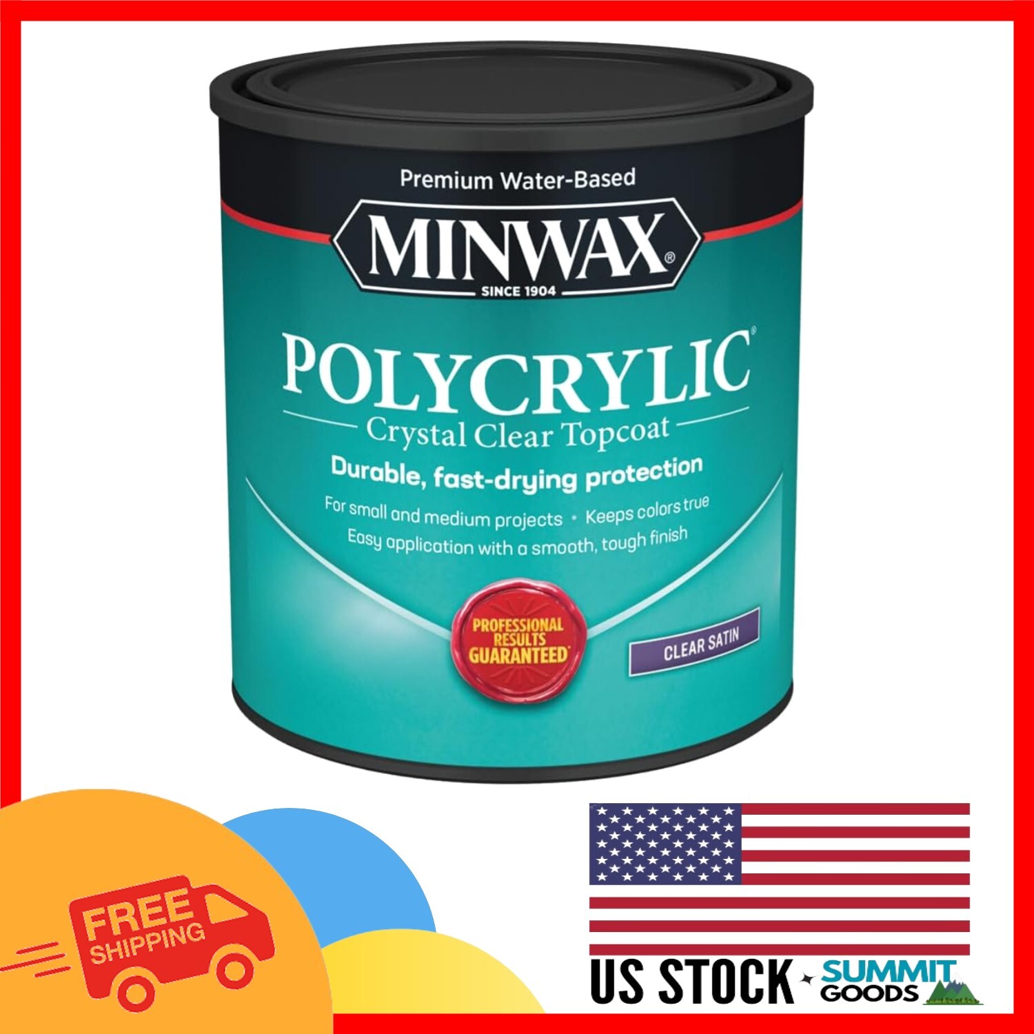 Durable 1 Quart Satin Polycrylic Water-Based Finish for Interior Wood Projects