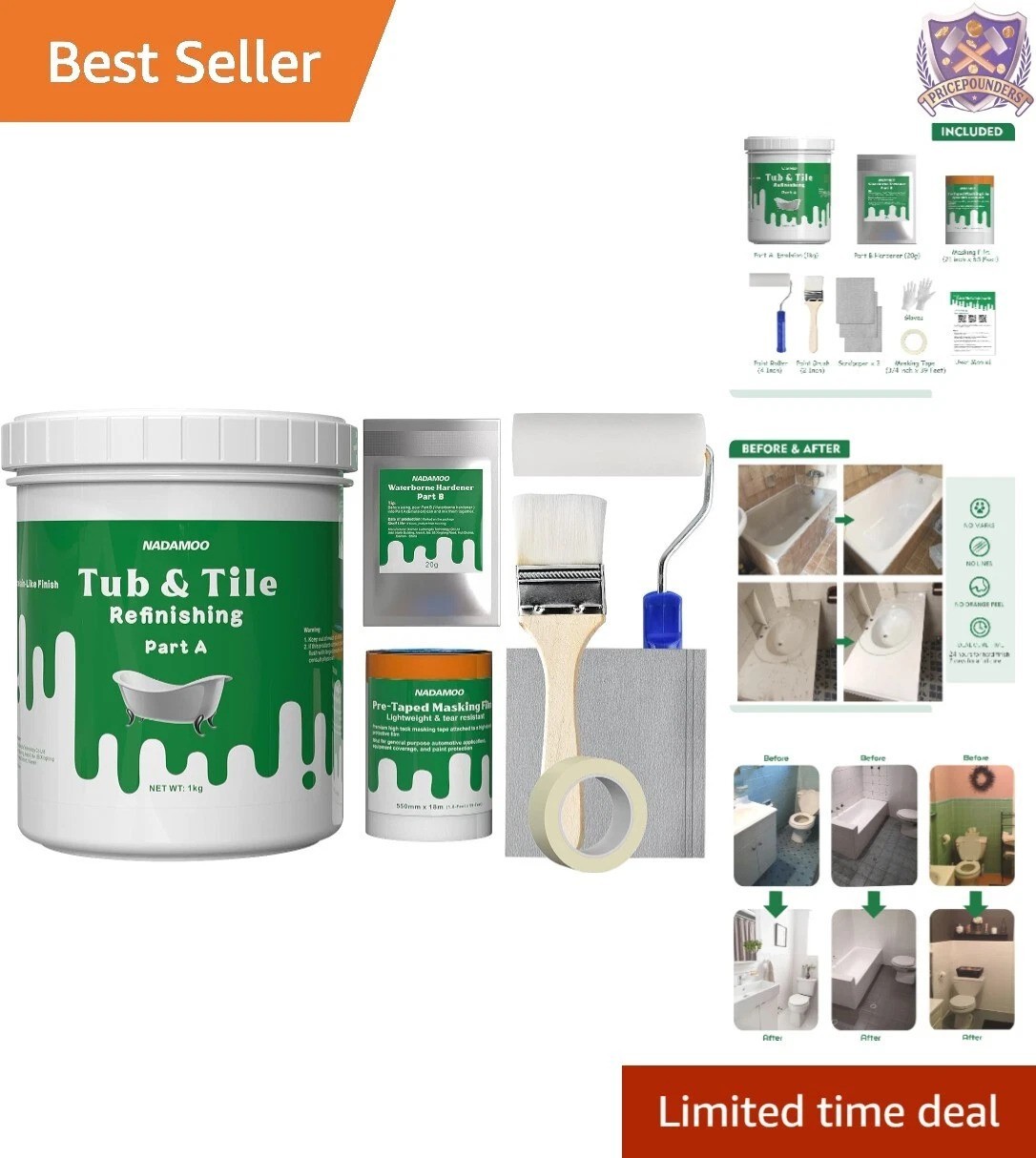 Tub Refinishing Kit 1kg Semi-gloss White DIY Paint Tools Bathroom Kitchen Use