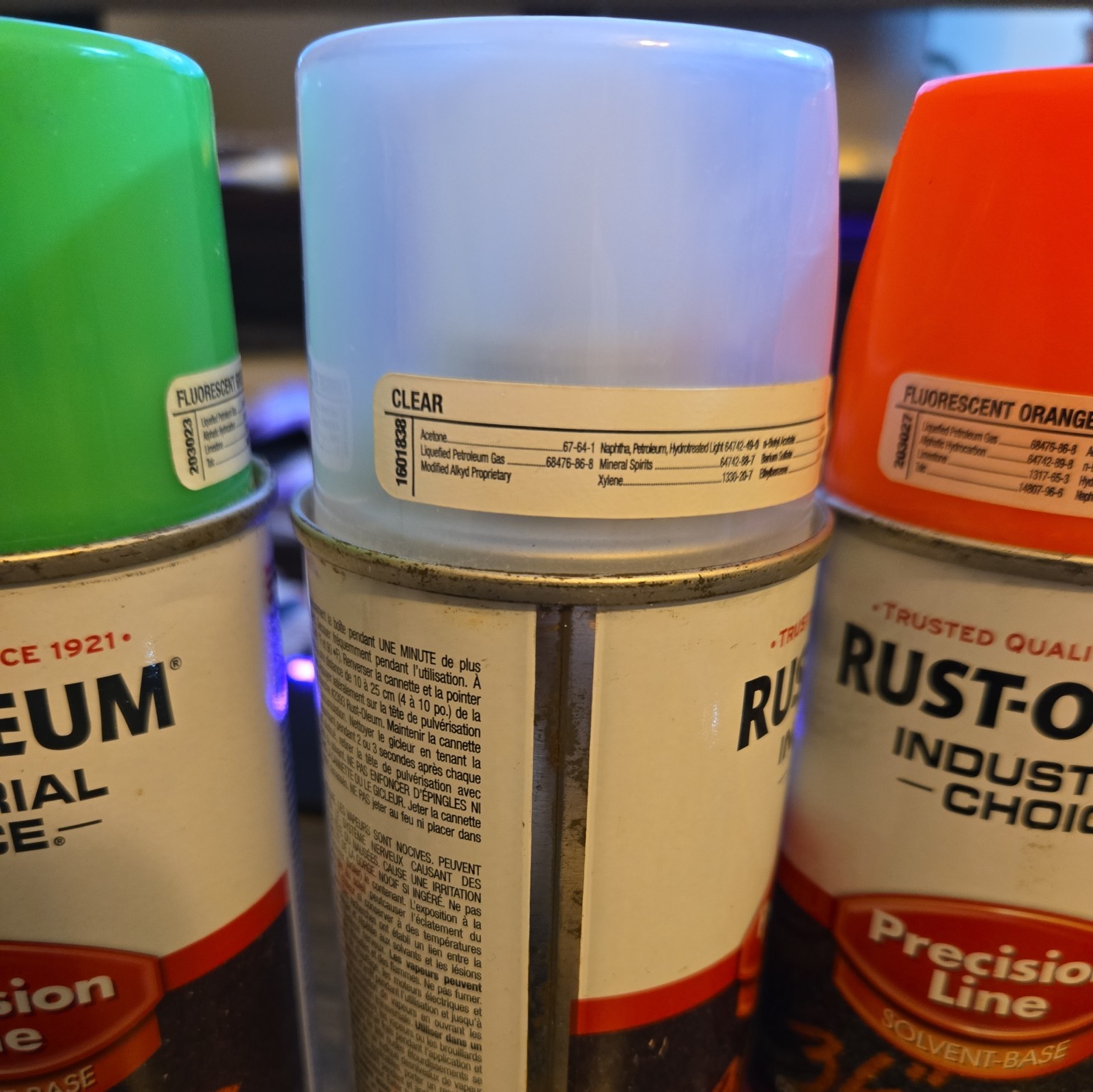 Lot 4 Rust-Oleum Precision Line Pain ( 2 Green, 1 clear, and 1 orange) 17 oz NEW