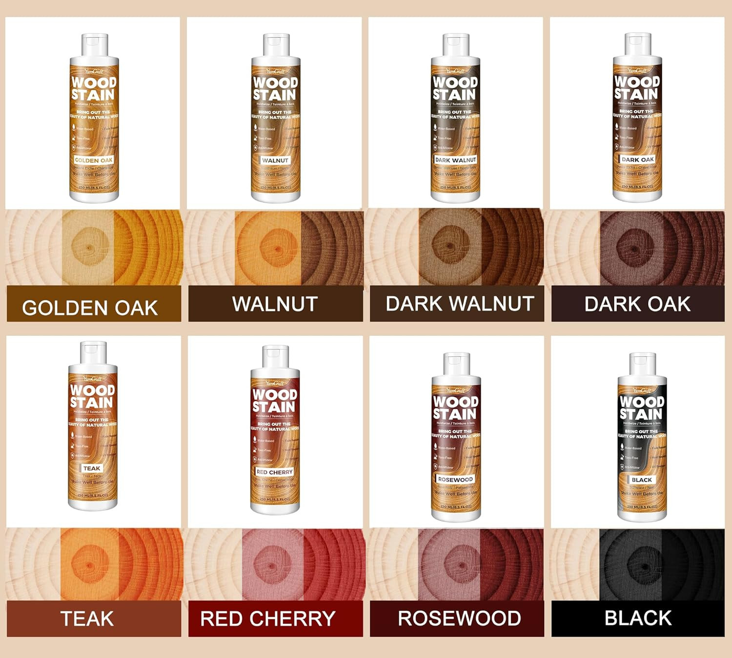 Water Based Wood Stain Teak 8.5Oz/250Ml, Matte Fast Drying Wood Stain, Low Odor