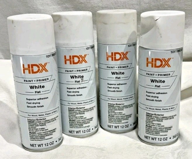 4 PACK 12 oz. HDX All Purpose Gloss White Flat Spray Paint No ship to California