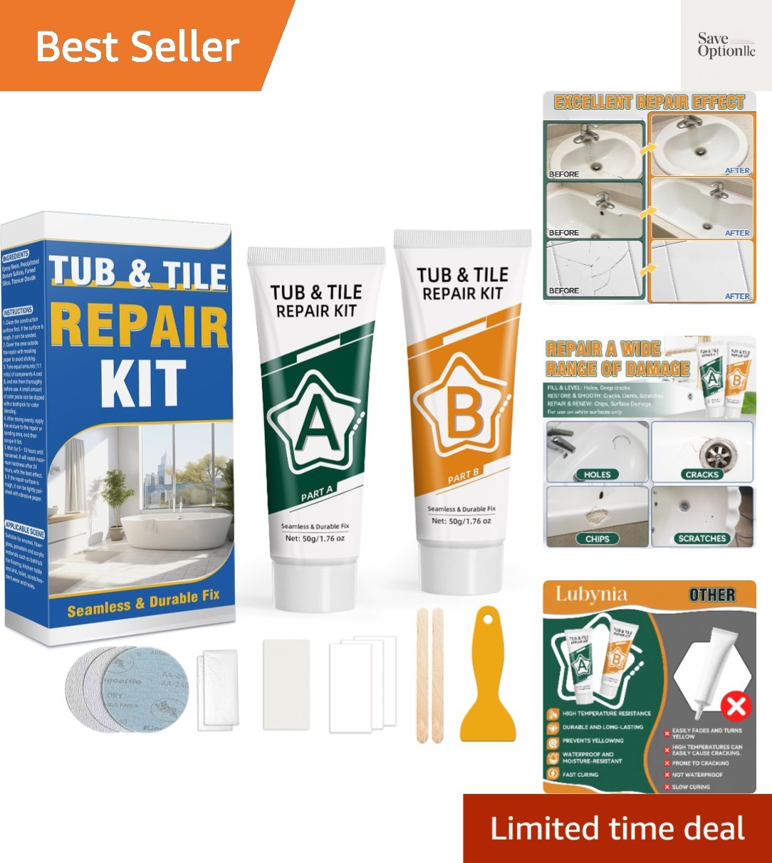 Porcelain Repair Kit White, Waterproof Bathtub & Tile Repair Kit for Tub, Ena…