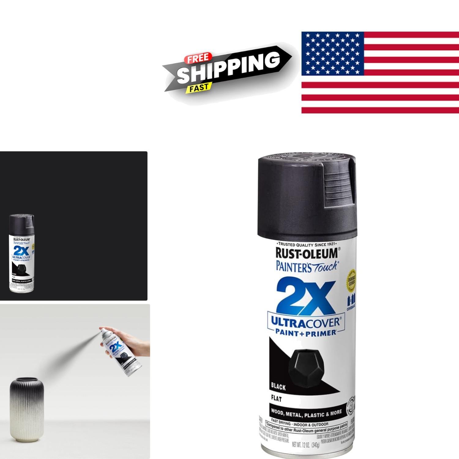 Aerosol Spray Paint 12 Ounce Flat Black Chip Resistant Any Angle Application