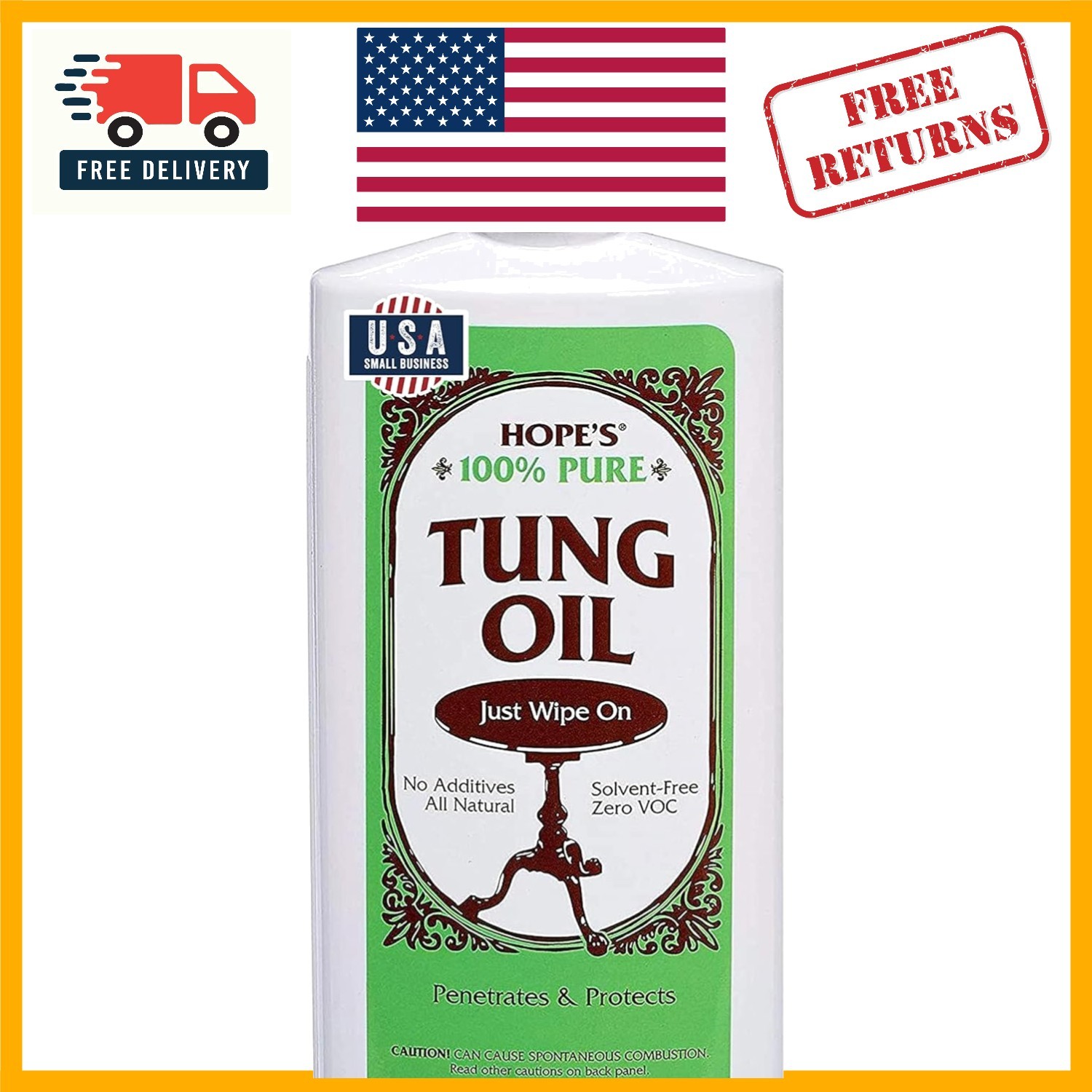 16 Fl Oz Pure Tung Oil – Ultimate Food Safe Waterproof Finish for Wood & More