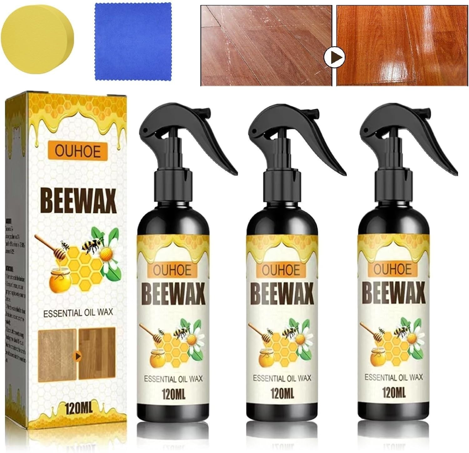 Beeswax Furniture Polish – Multi-Surface Cleaner & Revitalizer, Pack of 3