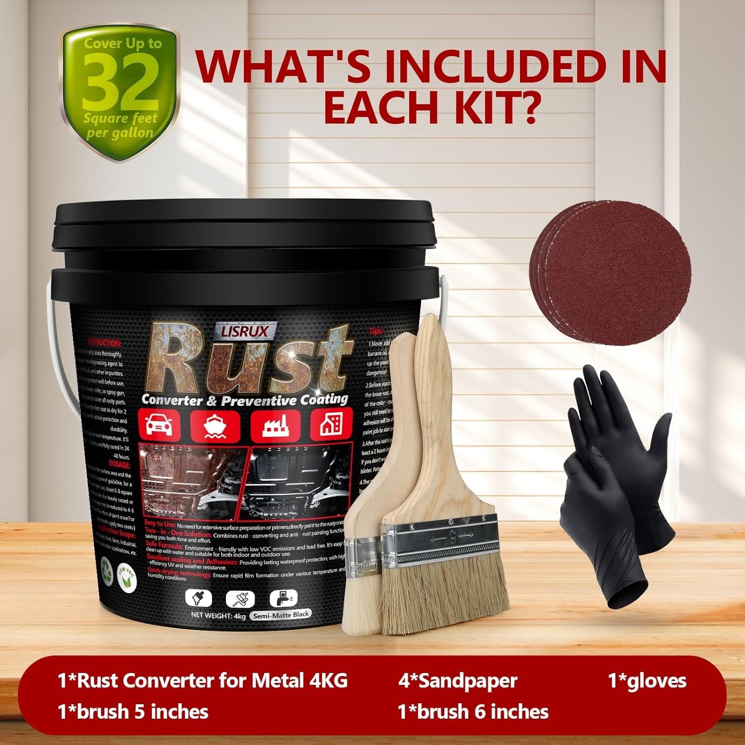 Rust Converter & Metal Primer, 141 Fl Oz Black Rust Inhibitor Paint for Metal…
