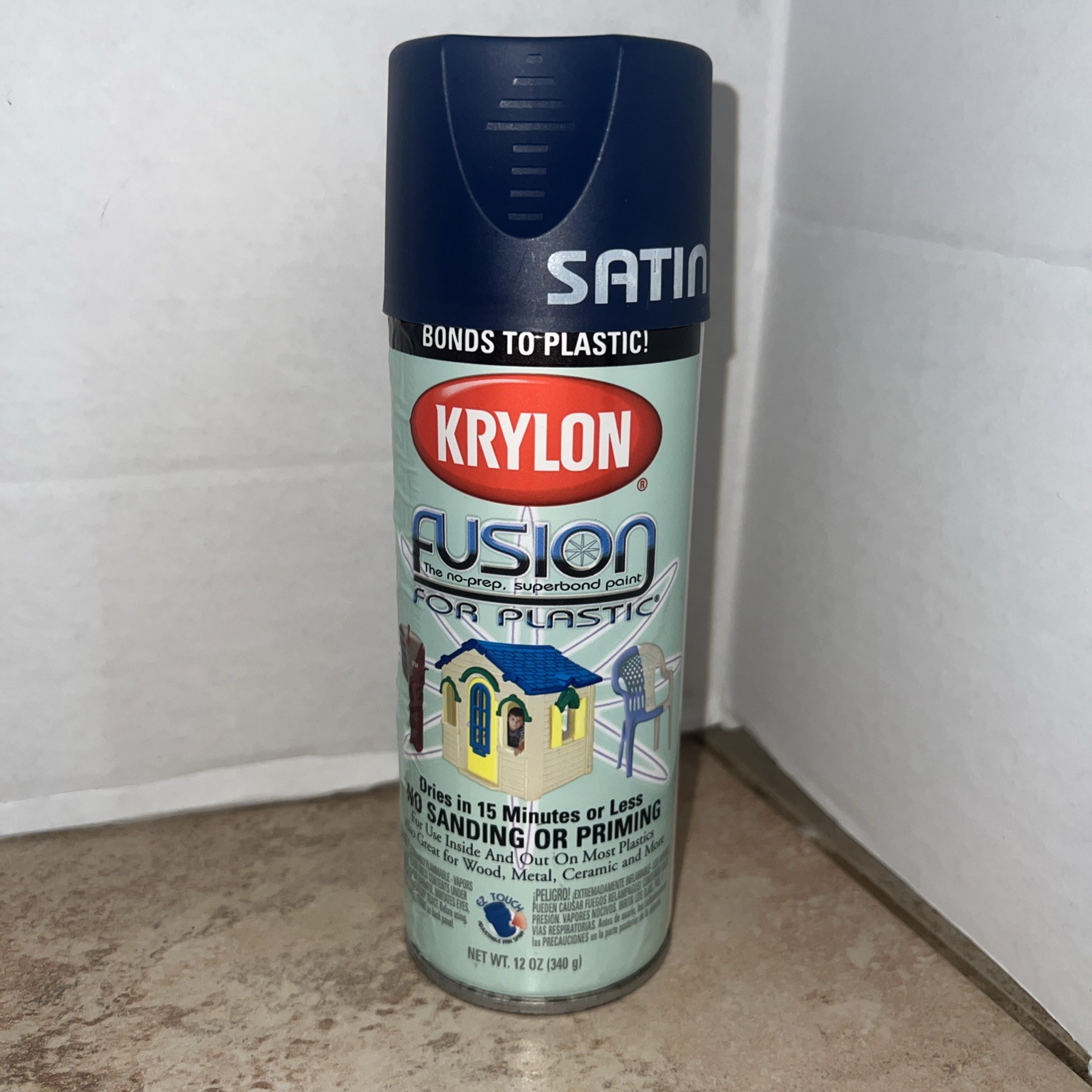 Krylon Fusion for Plastic Satin Navy Blue Spray Paint 12oz 2426 Discontinued