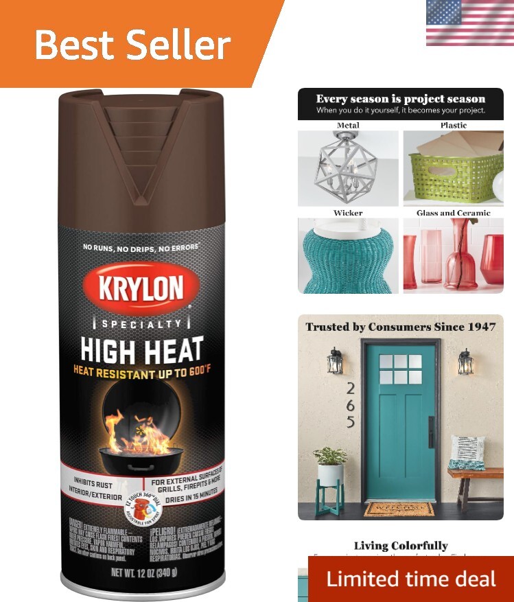 Rust-Resistant High Heat Spray Paint, 12oz Brown – Ideal for Exterior & Interior