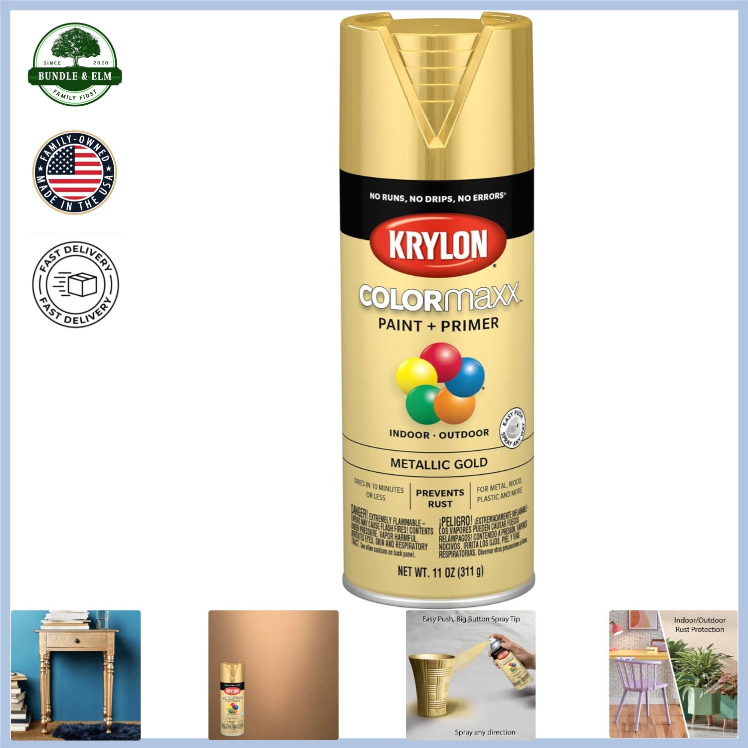 Acrylic Metallic Gold Spray Paint for Indoor and Outdoor Projects, 11 Ounce