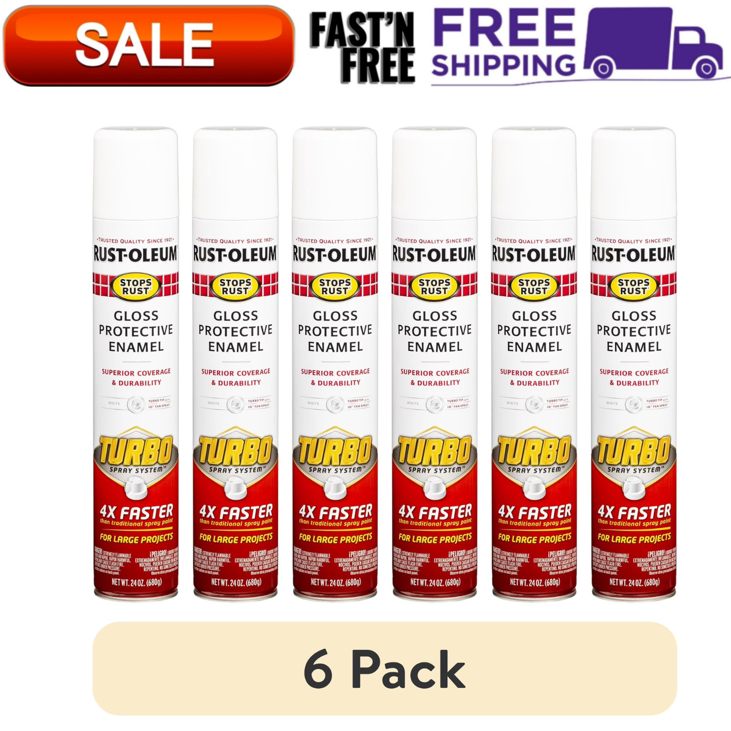 (6 Pack) Rust Oleum Turbo Protective Enamel Spray Paint High Output Gloss 24 oz