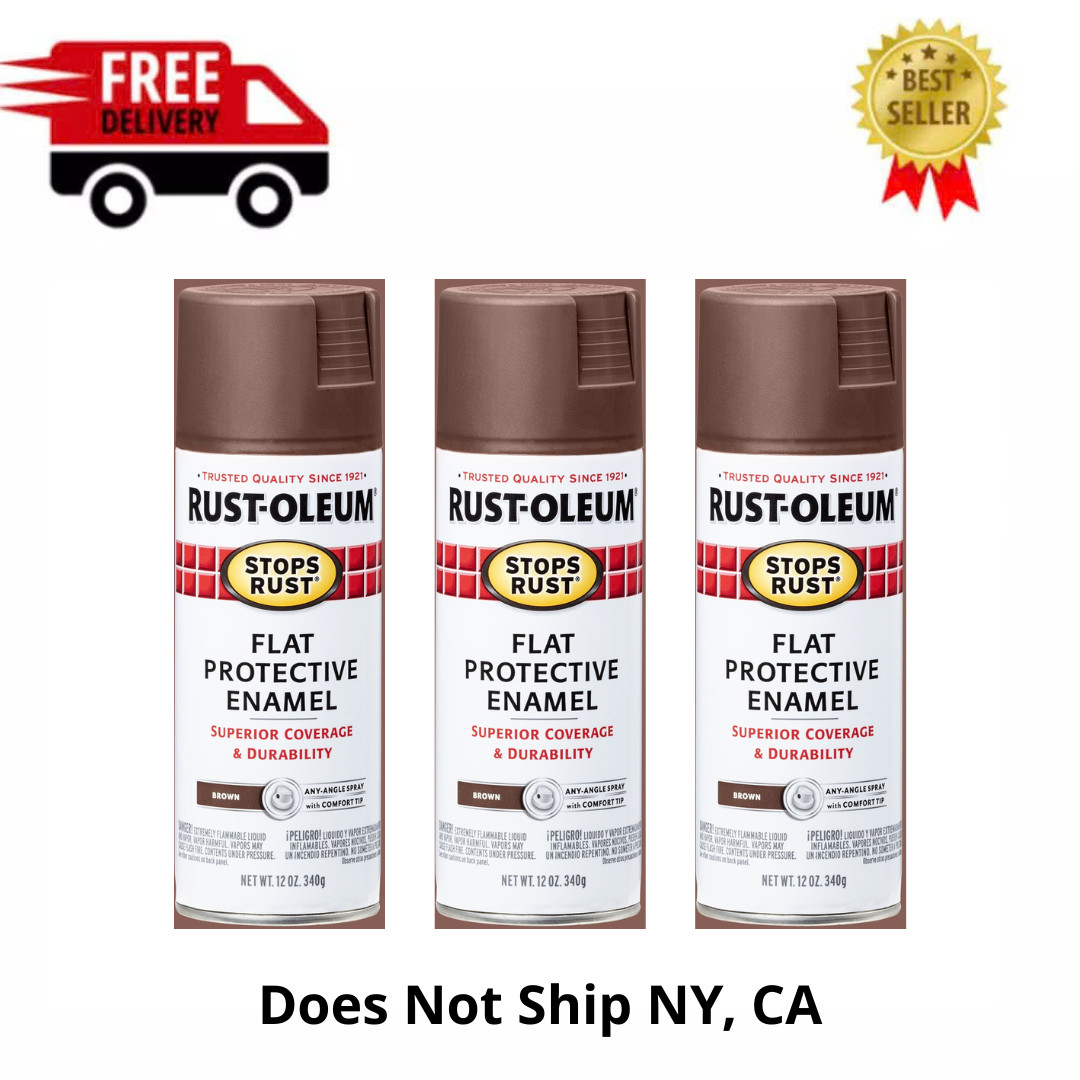 3PK Rust-Oleum Stops Rust Flat Brown Protective Enamel Spray Paint Outdoor 12 oz