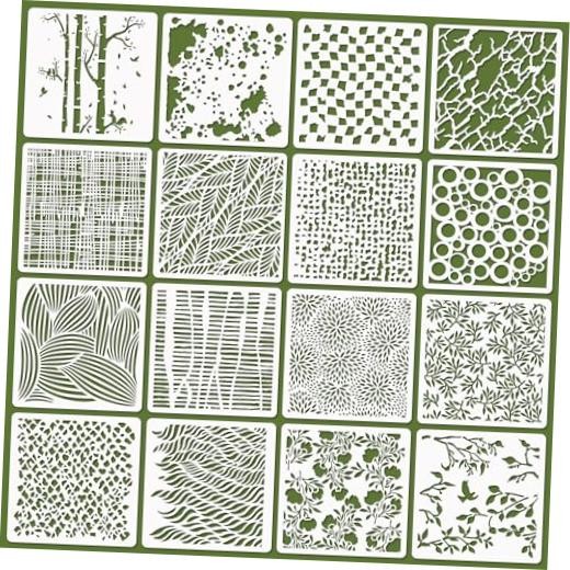 16 Pcs Layering Stencils for Painting – 6″x6″ Mixed Texture Mixed Style 2
