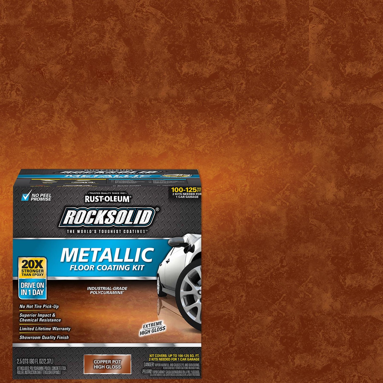 RockSolid Metallic Floor Coating Kit, Copper Pot, High Gloss, 80 Oz – 286894