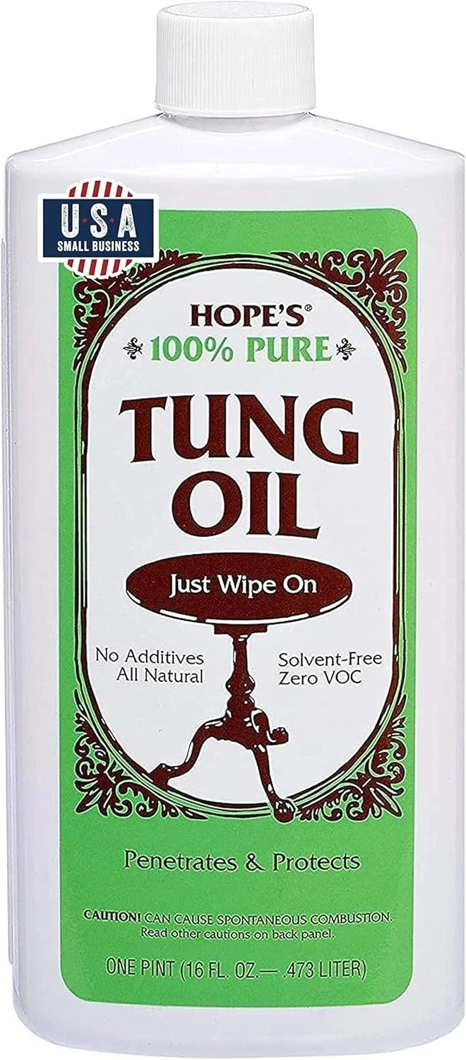 HOPE’S 100% Pure Tung Oil, Food Safe, Premium Waterproof One, 16 Fl Oz