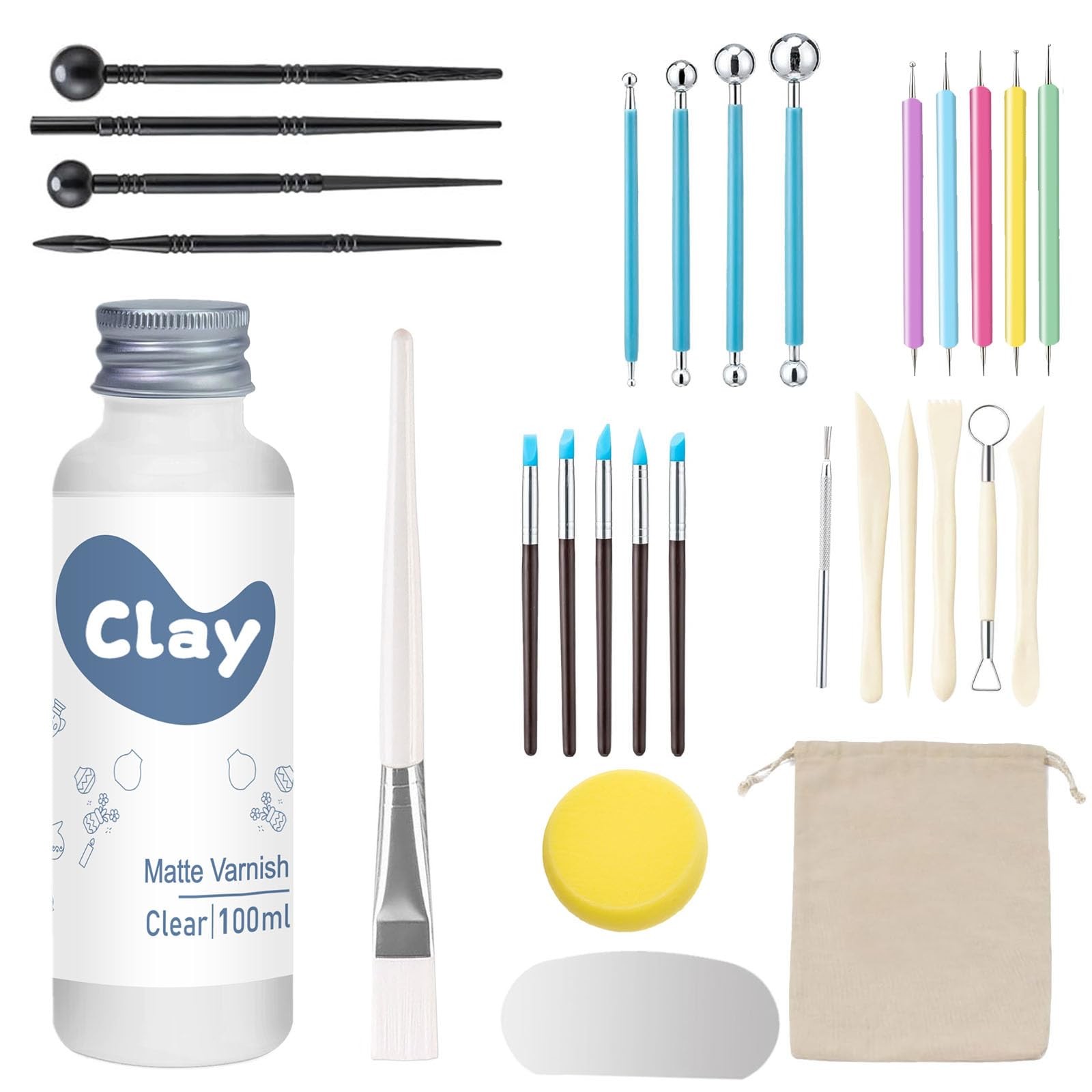 29PCS Air Dry Clay Glaze with Sculpting Tools Kit, Clay Varnish Sealant for L…