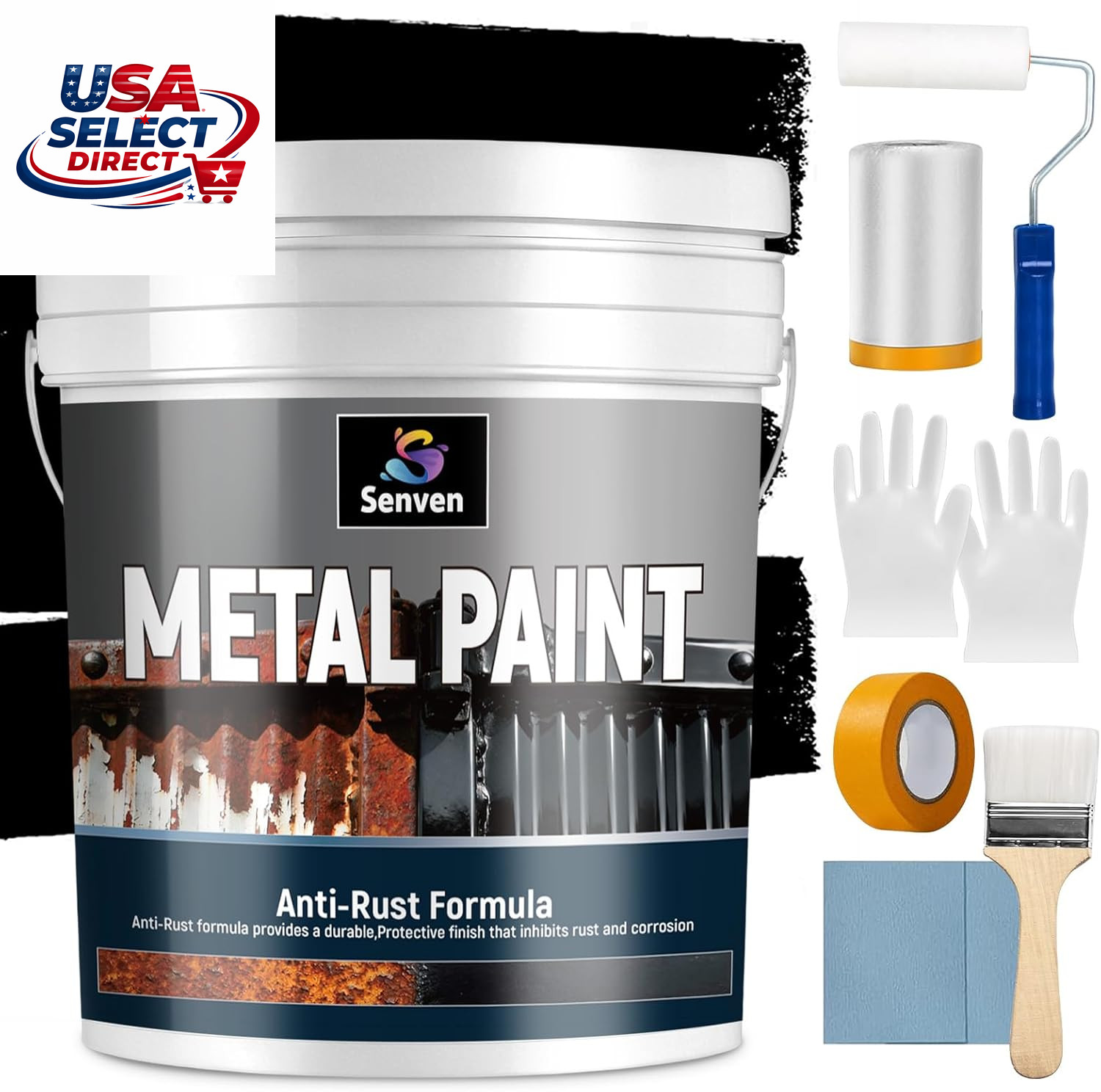 1 Gallon Black Waterproof Anti-Rust Acrylic Paint for Metal & Wood