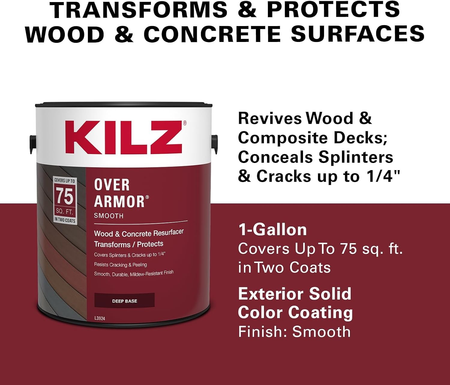 Over Armor Smooth Solid Coating Resurfacer Wood Composite & Concrete Surfaces