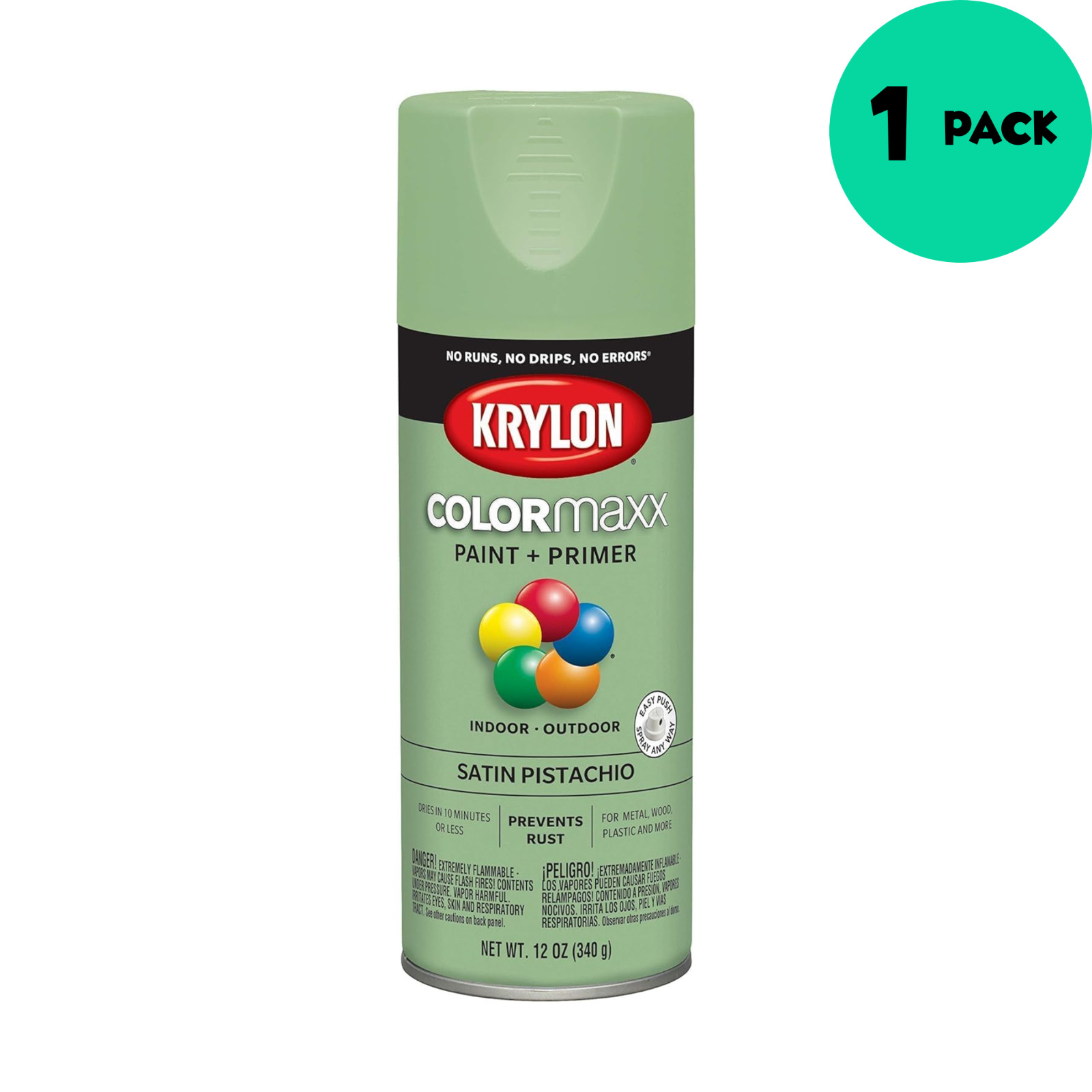 Krylon COLORmaxx K05575007 Spray Paint & Primer Satin Pistachio 12 oz