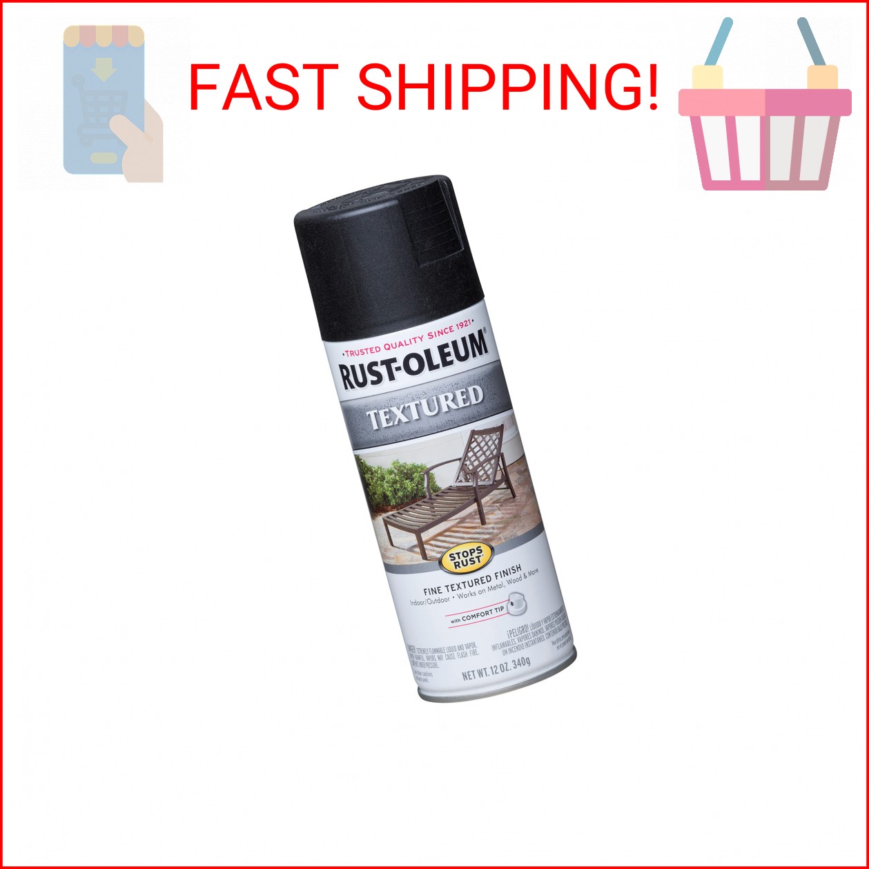 Rust-Oleum 7220830 Stops Rust Textured Spray Paint, 12 oz, Black (Pack of 1)