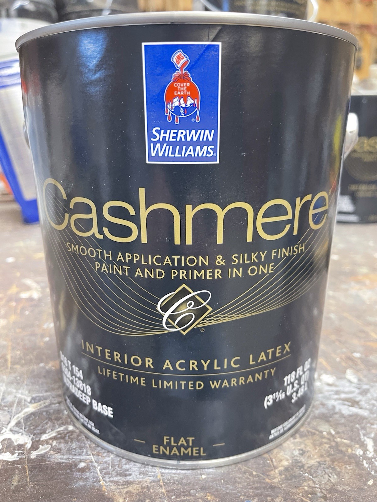 1 Gal. Sherwin Williams Cashmere Interior Flat Enamel Color 6258 Tricorn Black
