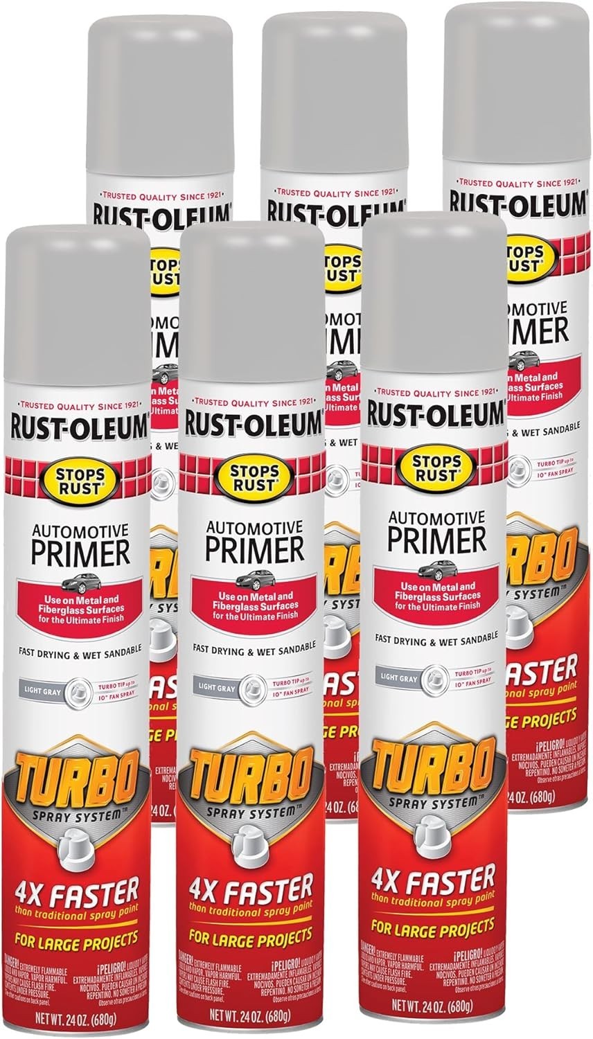 Rust-Stop Turbo Automotive Primer Spray, 24 Oz, Flat Gray, 6 Pack