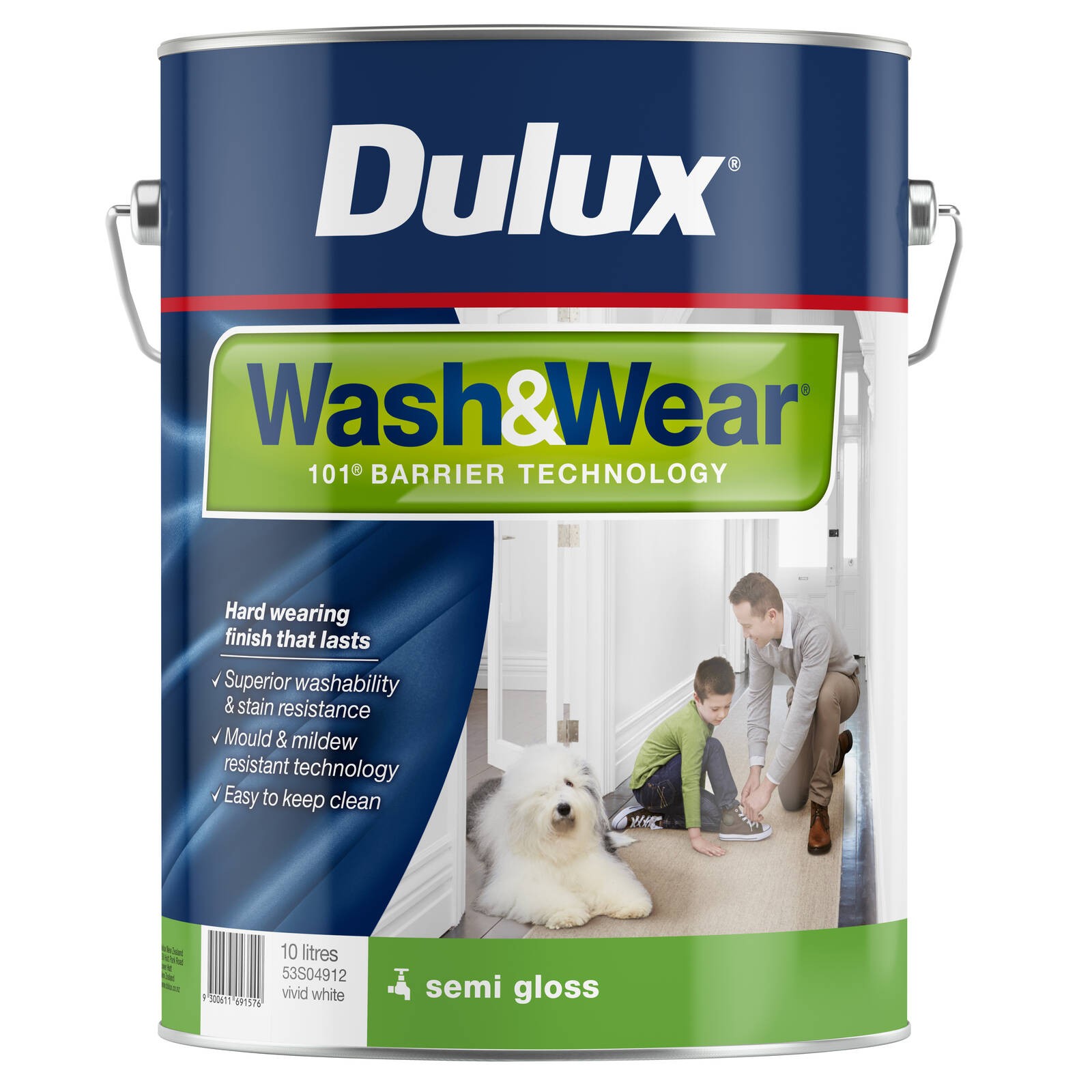 Dulux 10L Vivid White Semi Gloss Wash&Wear Interior Paint