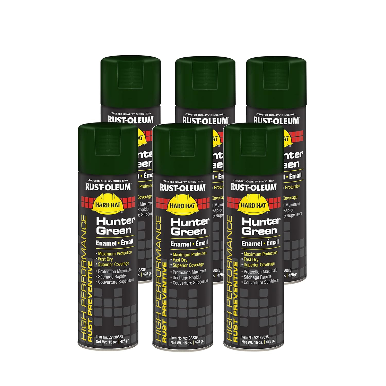 High Performance Rust Preventive Enamel Spray Paint, Hunter Green, 6-Pack