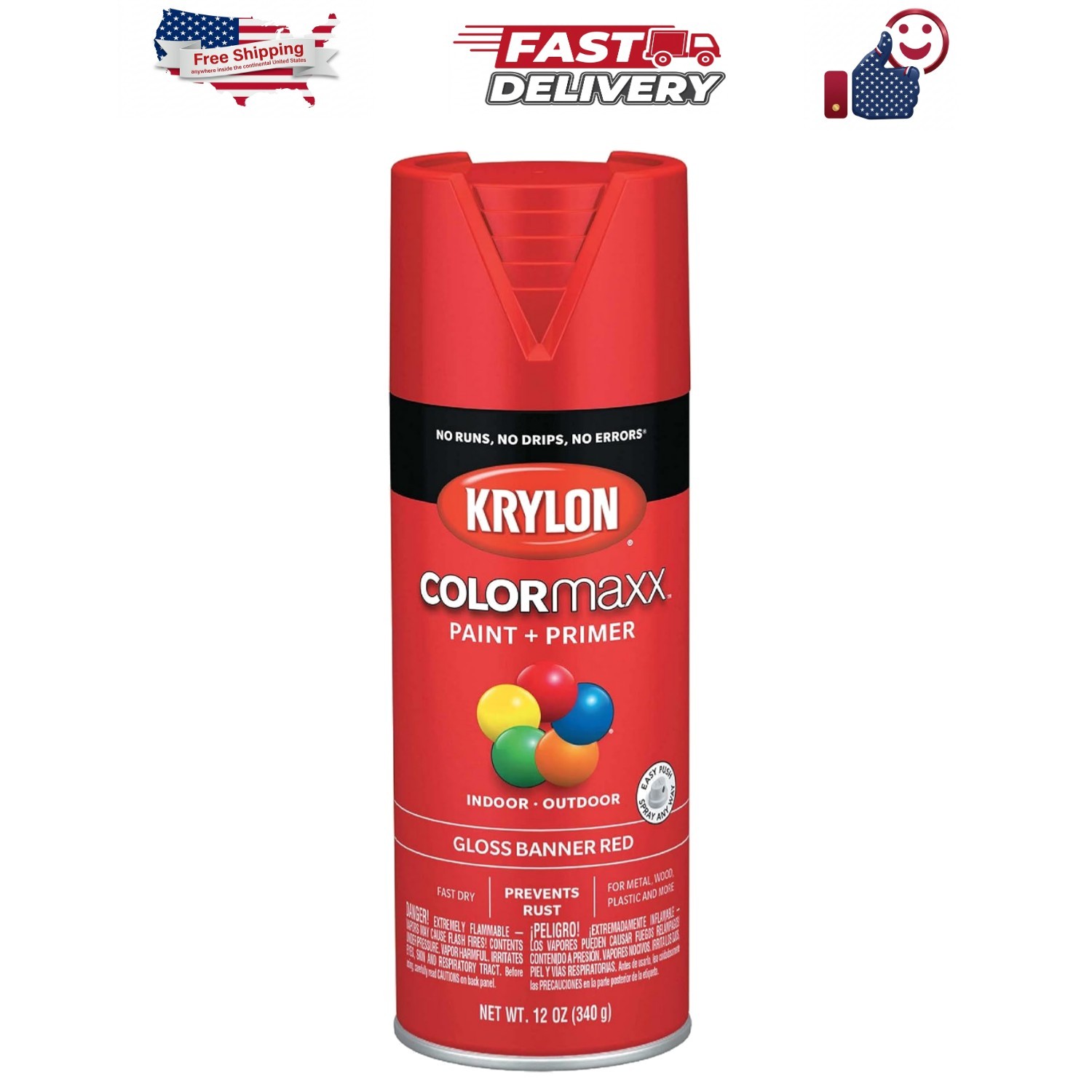 K0007 COLORmaxx Spray Paint and Primer for Indoor/Outdoor Use, Gloss Banner R…