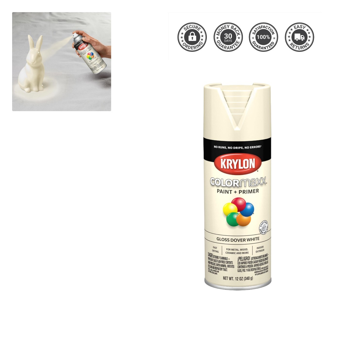 Krylon COLORmaxx Gloss Dover White 12oz Spray Paint & Primer, Rust-Resistant