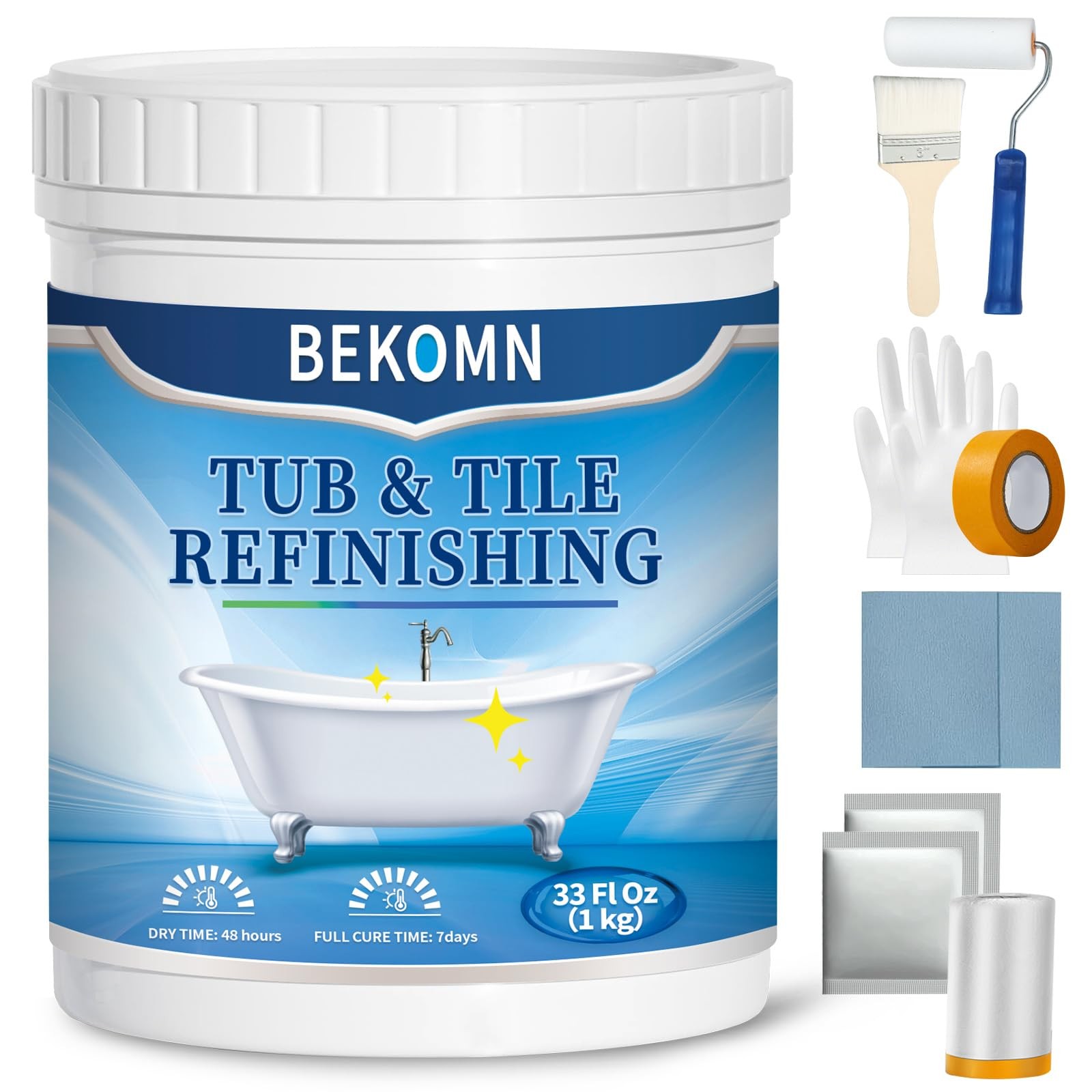 BEKOMN 33oz Tub & Tile Refinishing Kit – White Bathtub, Tile, Sink Paint