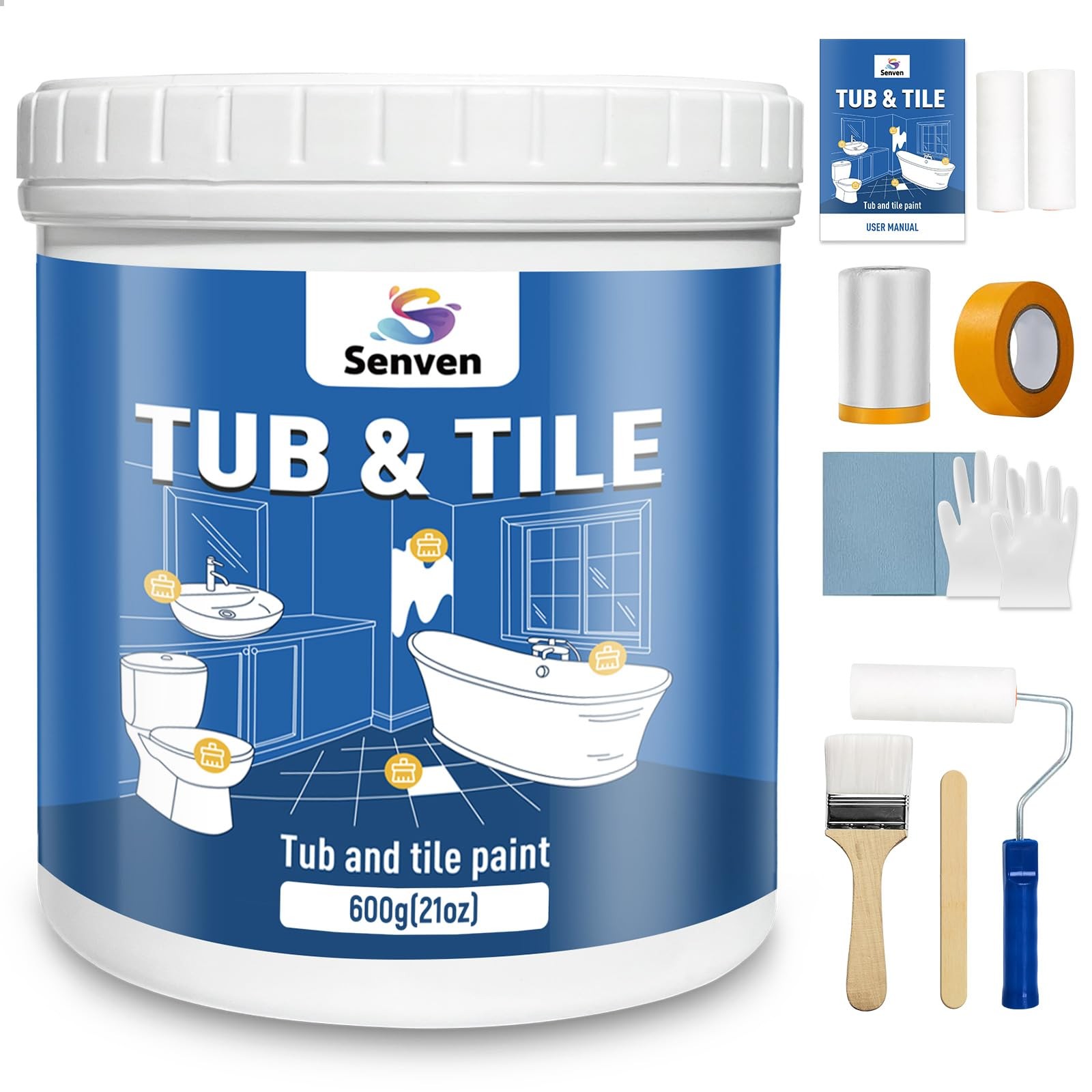 Tub and Tile Paint, Gloss White Tile Paint Refinishing Kit for Bathtub, Sink,…