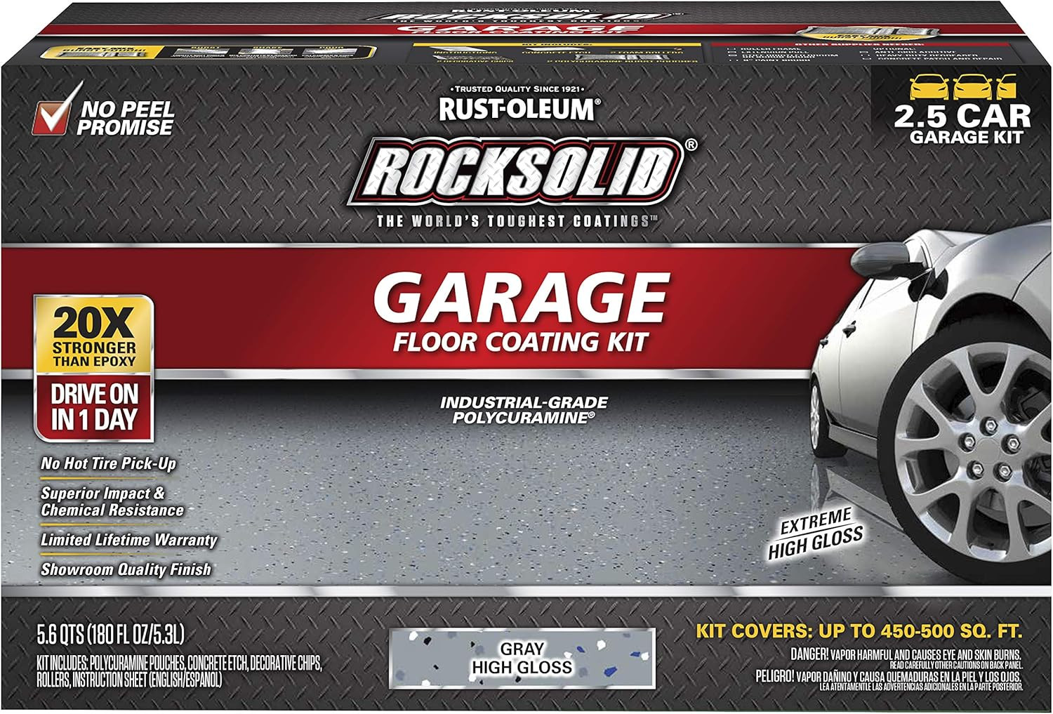 Rust Oleum RockSolid Polycuramine Garage Floor Coating 2.5 Car Gray Kit