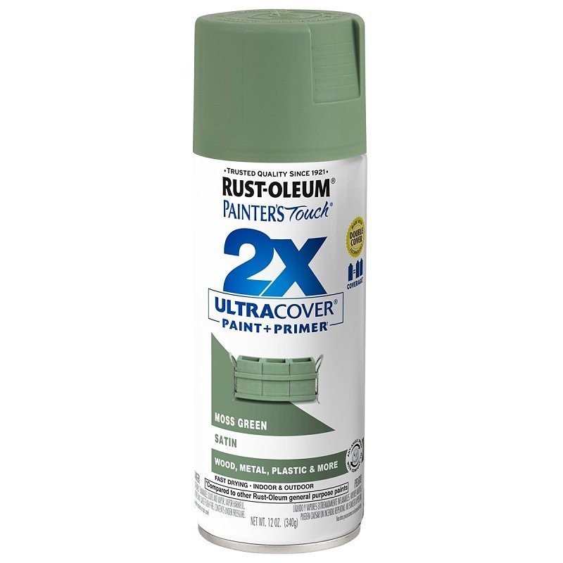 Rust-Oleum Painter’s Touch 2X Ultra Cover 334075 Spray Paint, Satin, Moss Green,