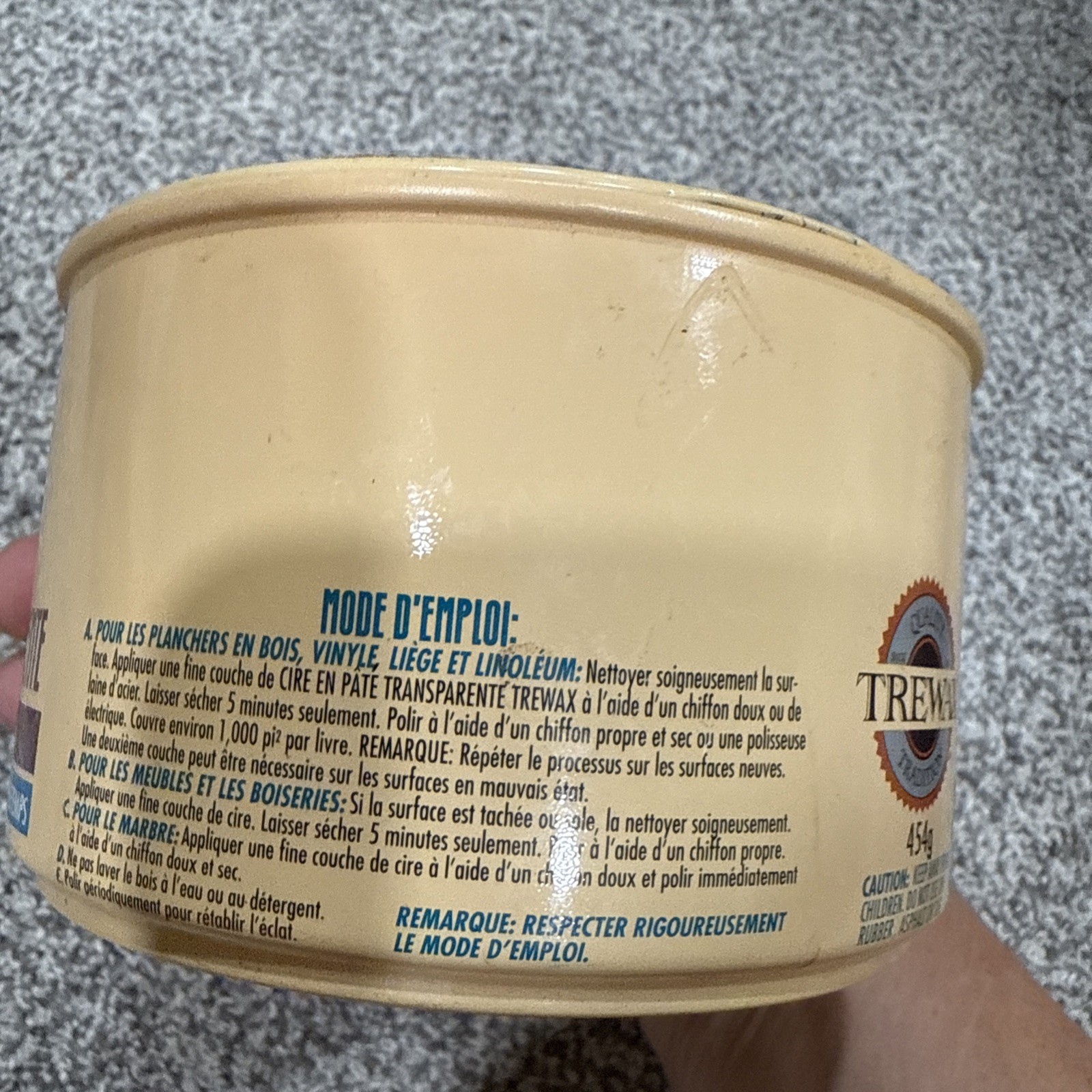 Trewax Clear Carnauba Wax Paste 1995 Wood Floor Furniture Polish Restore USA